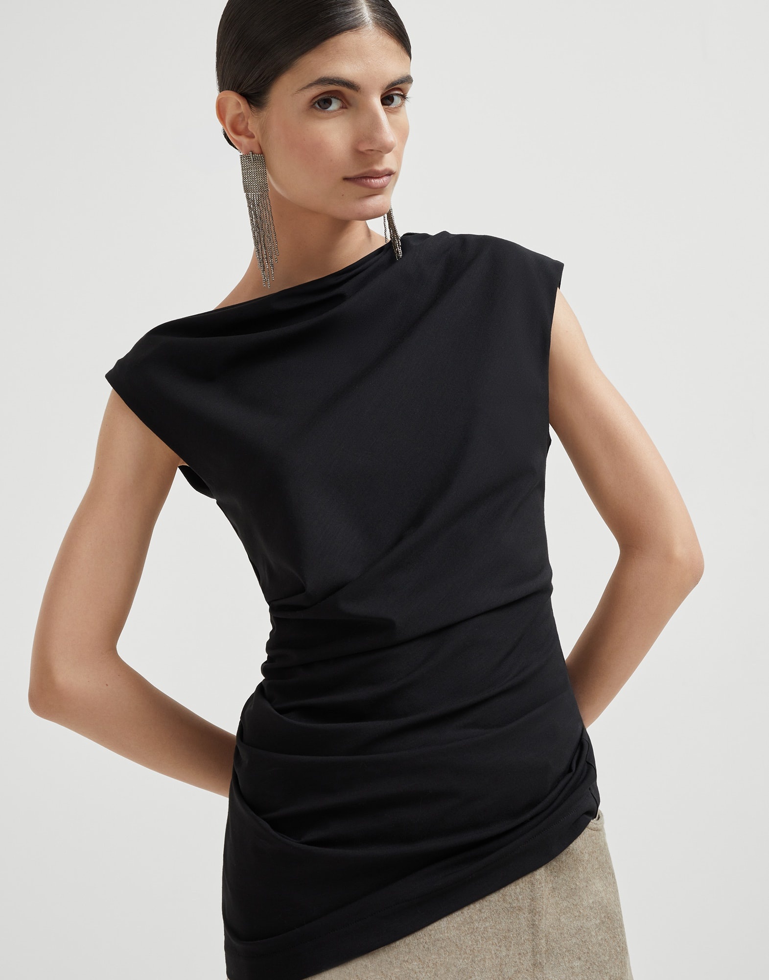 Techno wool jersey ruched T-shirt with shiny detail - 4