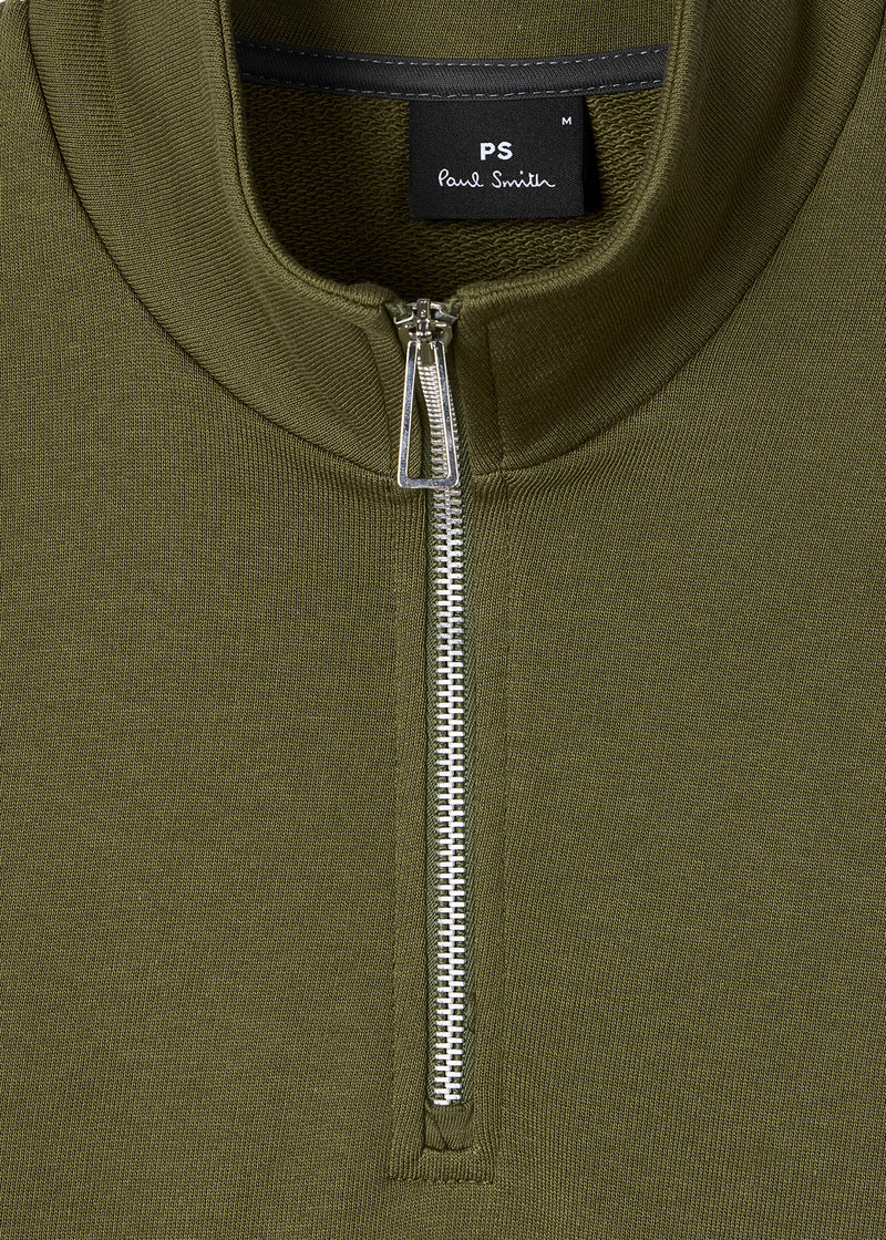 Khaki Green Organic Cotton Zebra Logo Half-Zip Sweatshirt 3