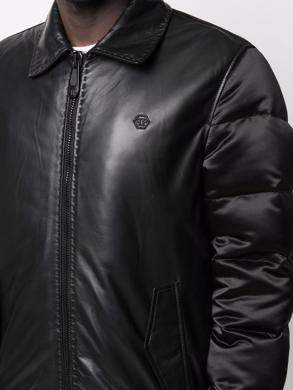 padded-leather bomber jacket - 5