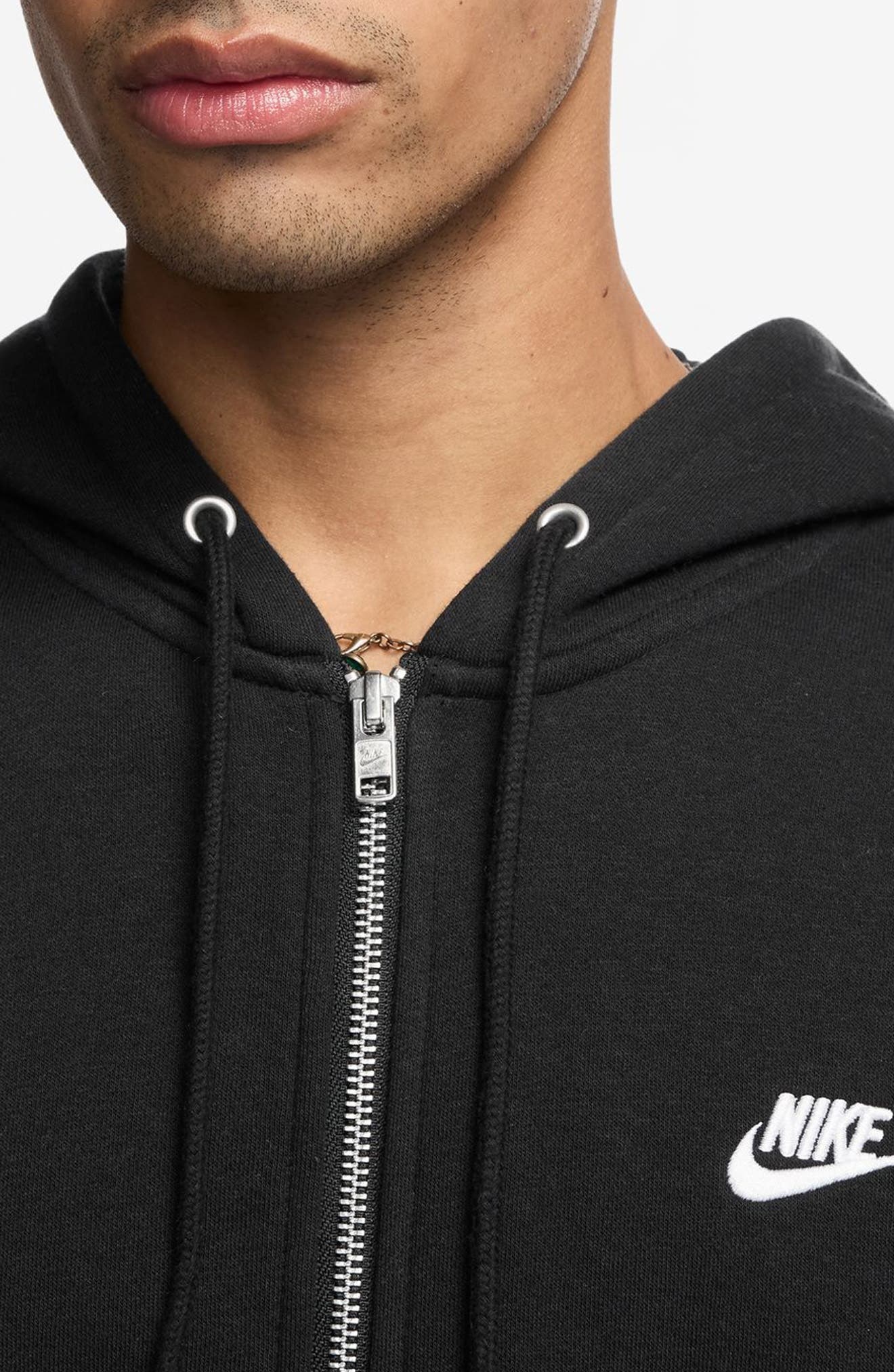 Nike Club Fleece Zip Hoodie in Black/White at Nordstrom - 3