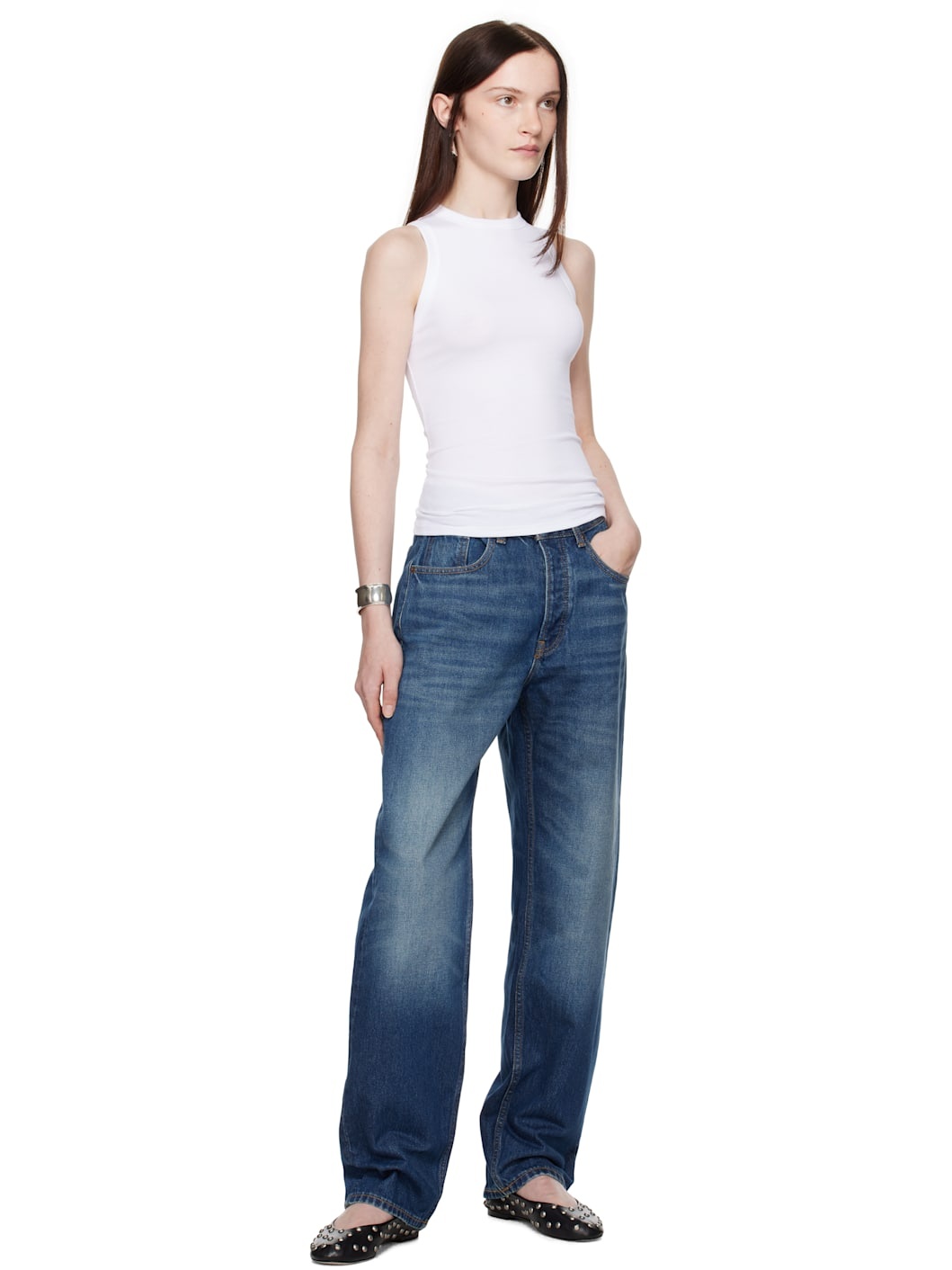 White Ribbed High Neck Tank Top - 4