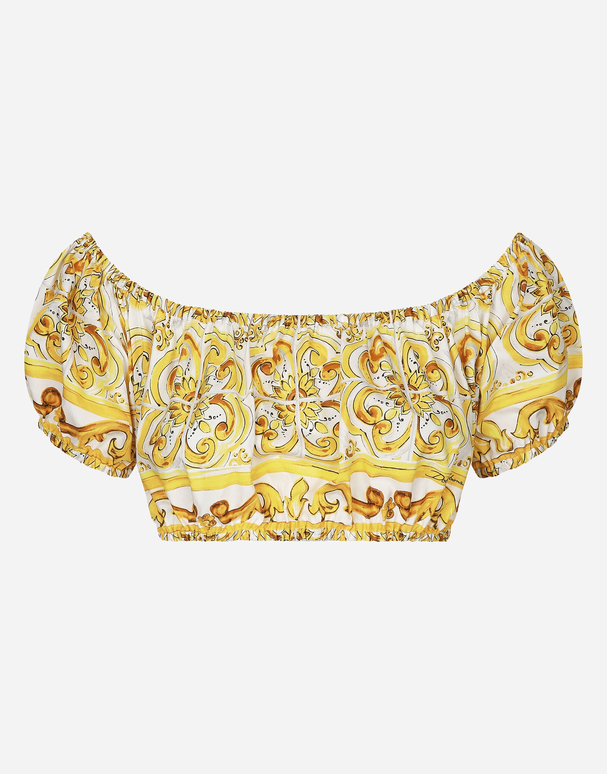 Cotton poplin crop top with majolica print - 1