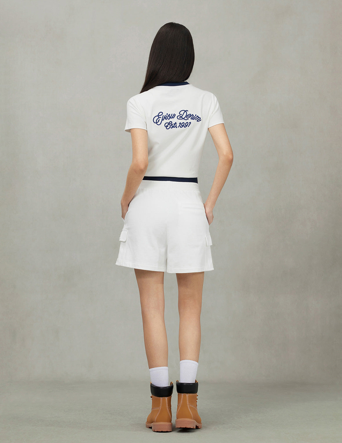 Contrast 3D Seagull and Slogan Embroidery Slim Fit T-Shirt - 4