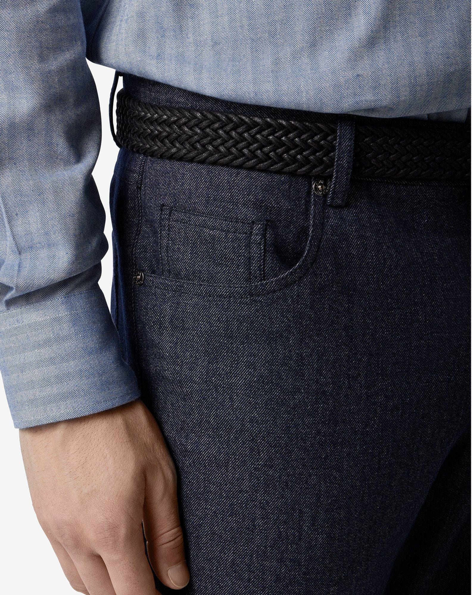 Blue 5-pocket wool and stretch cotton denim trousers - 5