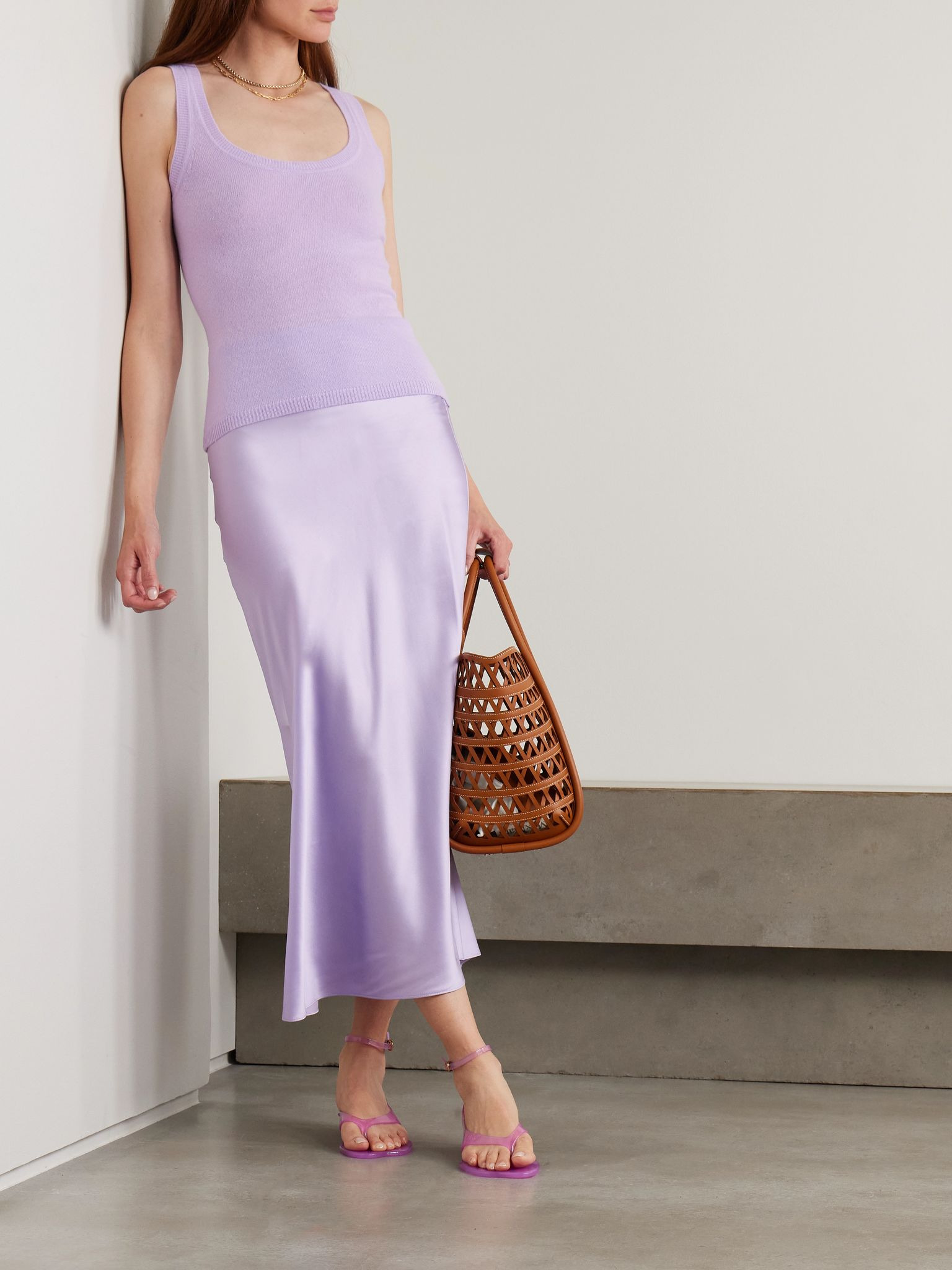 Clover silk-blend satin midi skirt Lilac - 2