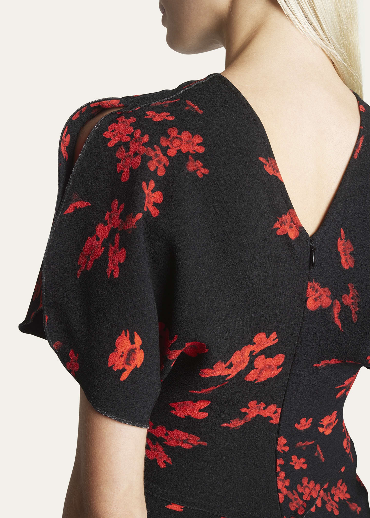 Victoria Beckham Gathered Waist Floral Print Midi Dress