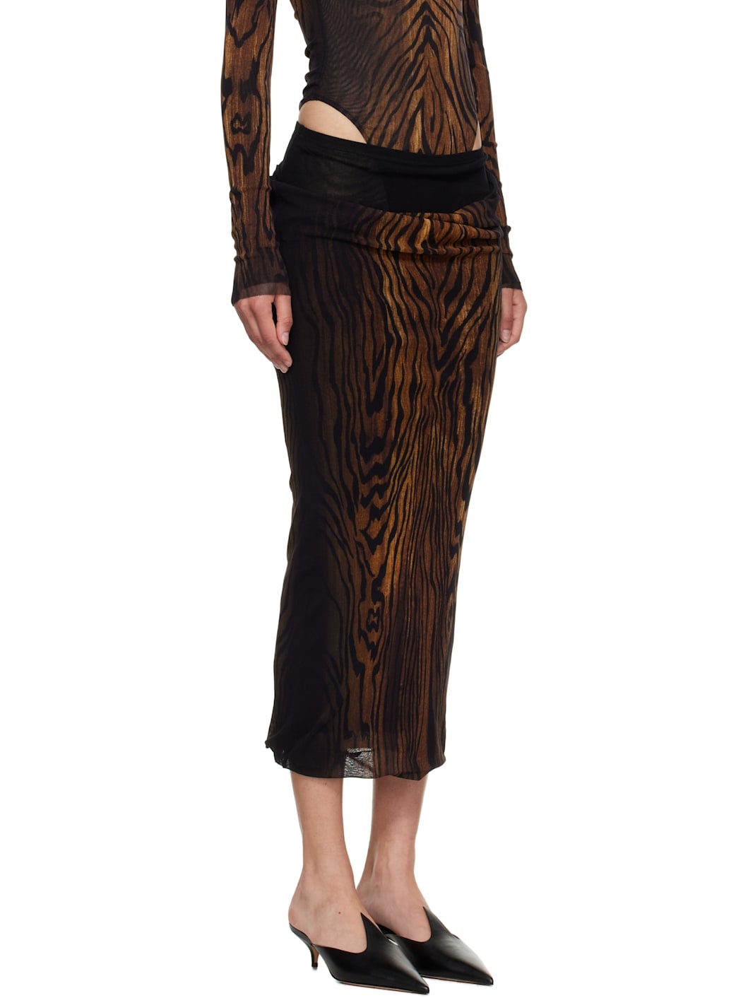 Black & Brown 'The Long Draped Wood' Midi Skirt - 2