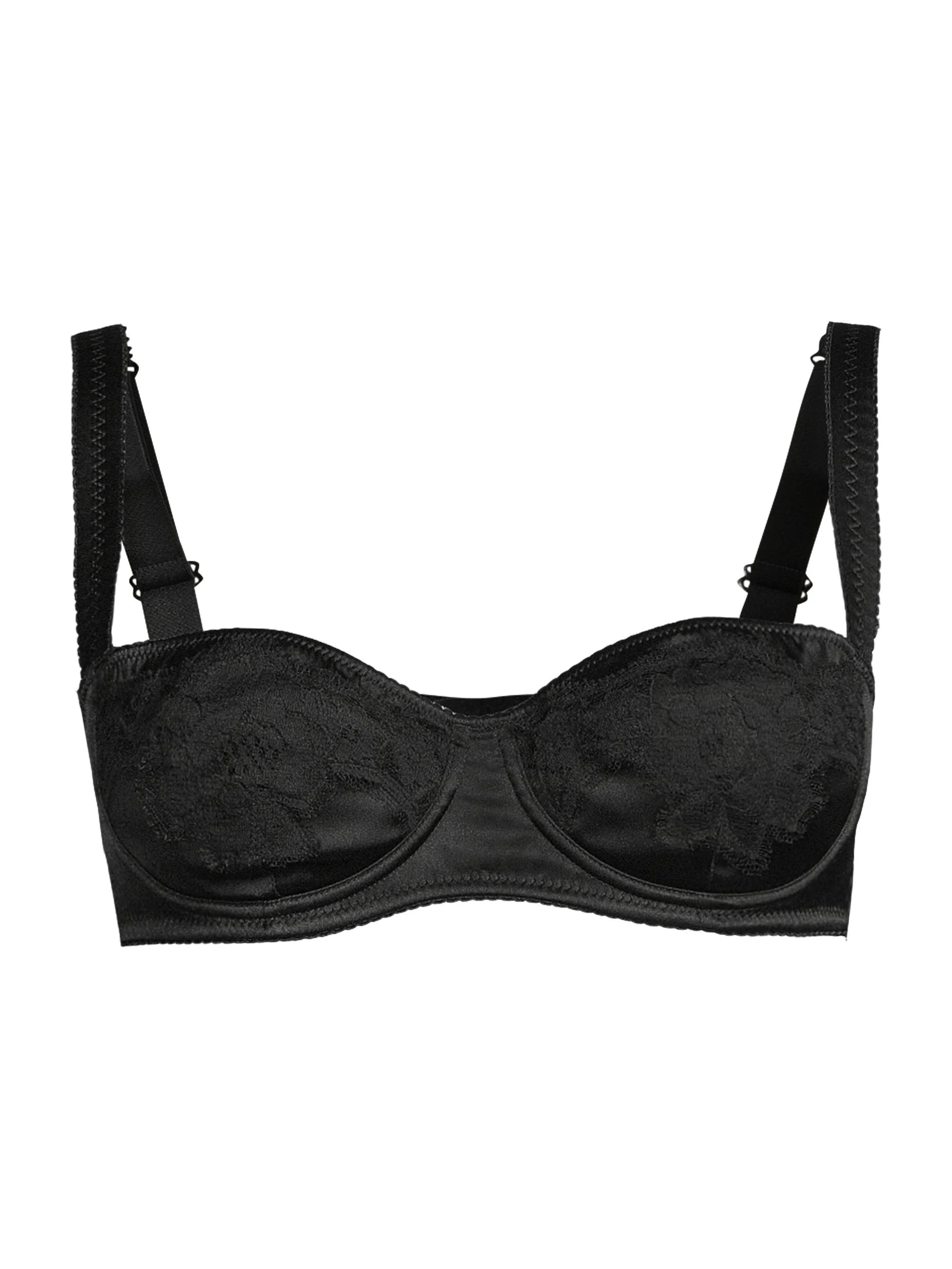 Women's Silk & Lace Balconnette Bra - Nero - 1