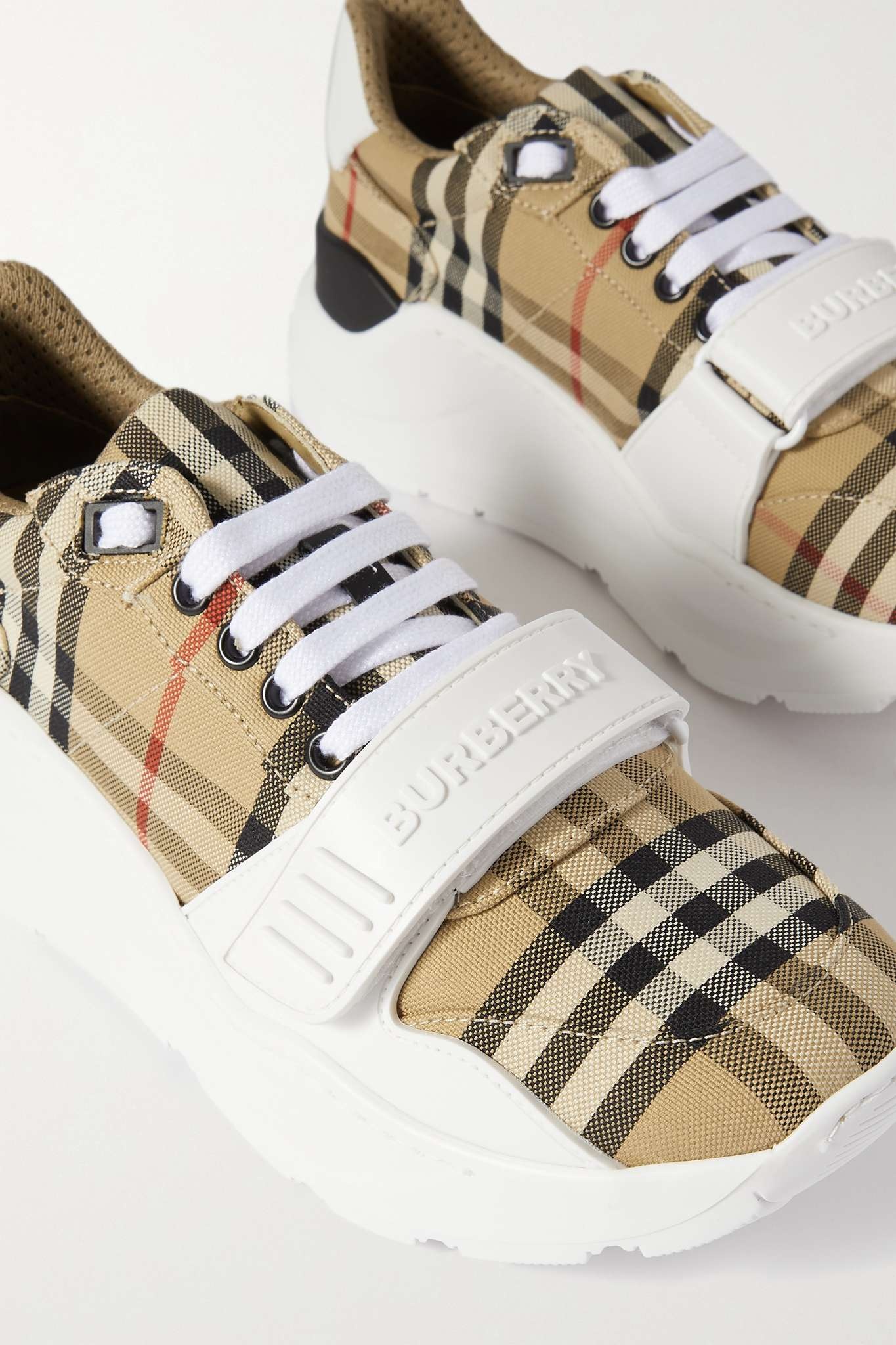 Leather-trimmed checked canvas sneakers - 4