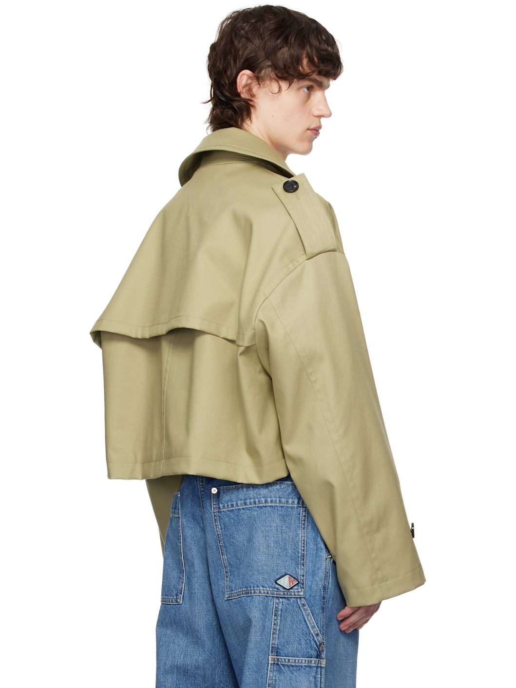 Beige Fine Compact Cotton Twill Trench Coat - 3