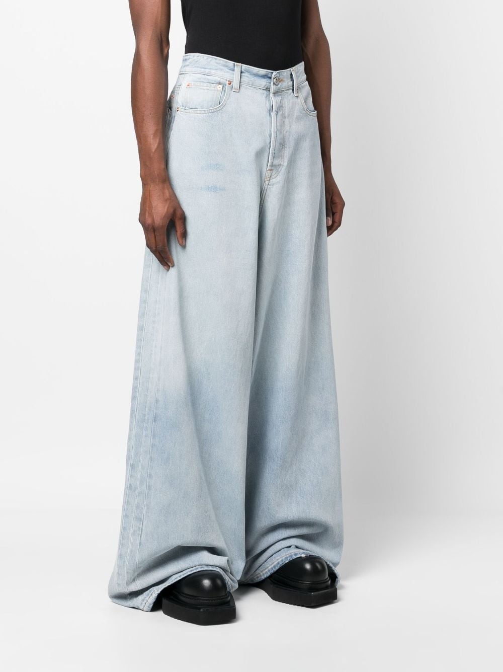 bleached-effect wide-leg jeans - 3