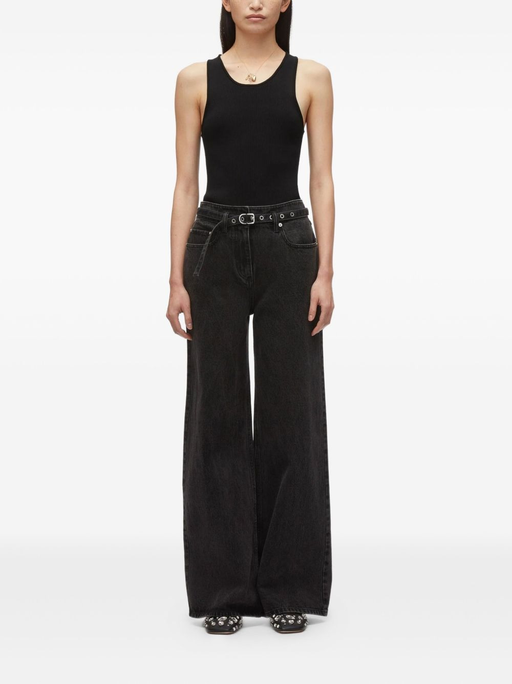 belted wide leg jeans - 2