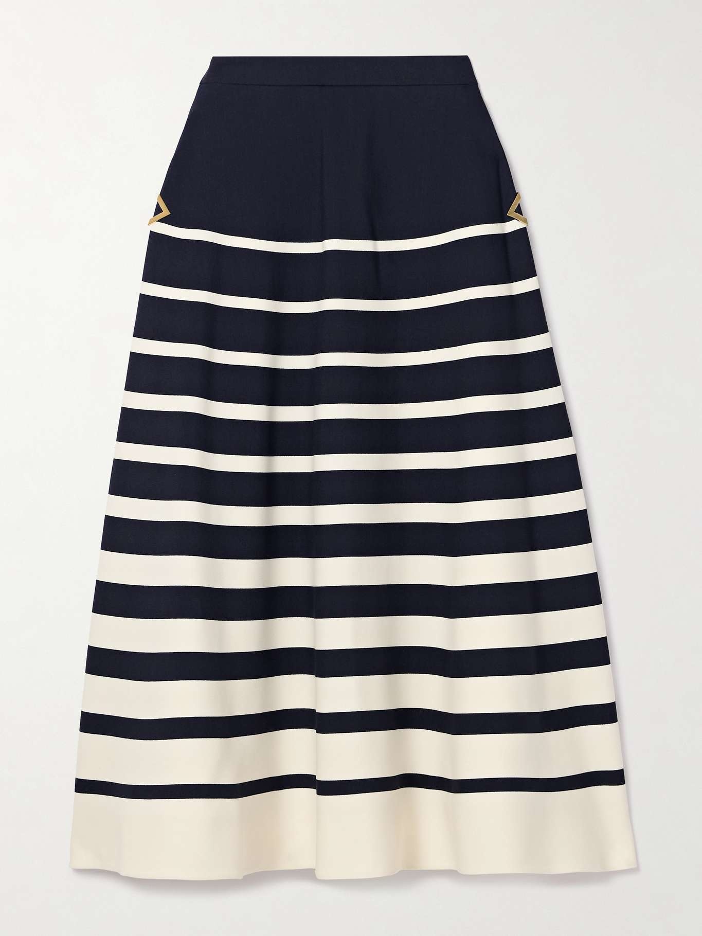 Embellished striped wool and silk-blend midi skirt - 1