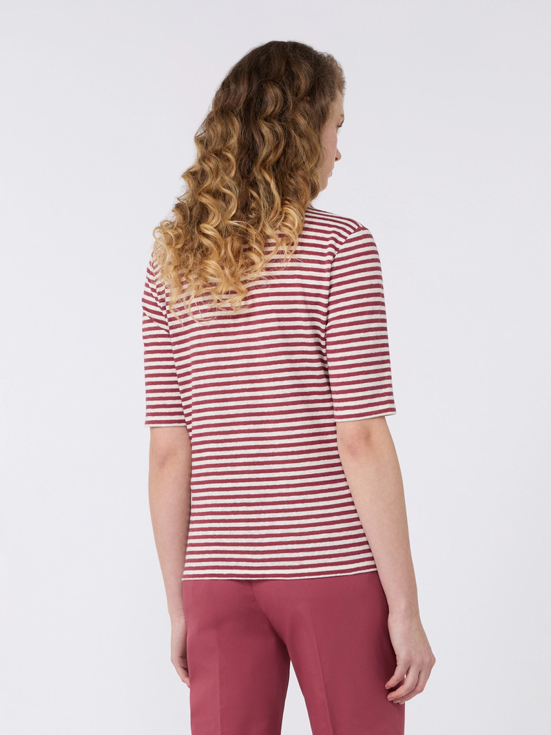 OPZIONE Stretch linen jersey V-neck T-shirt - CHERRY 4