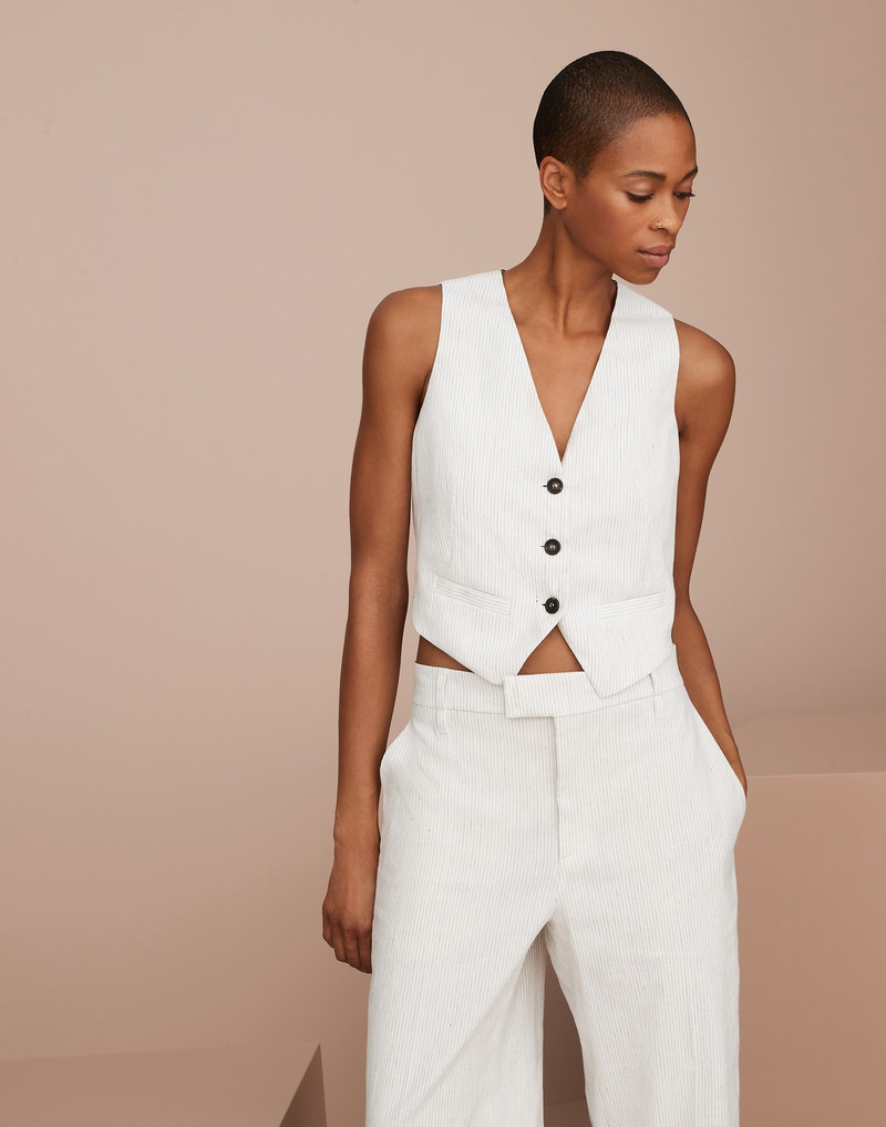 Striped comfort linen and cotton waistcoat with monili 1