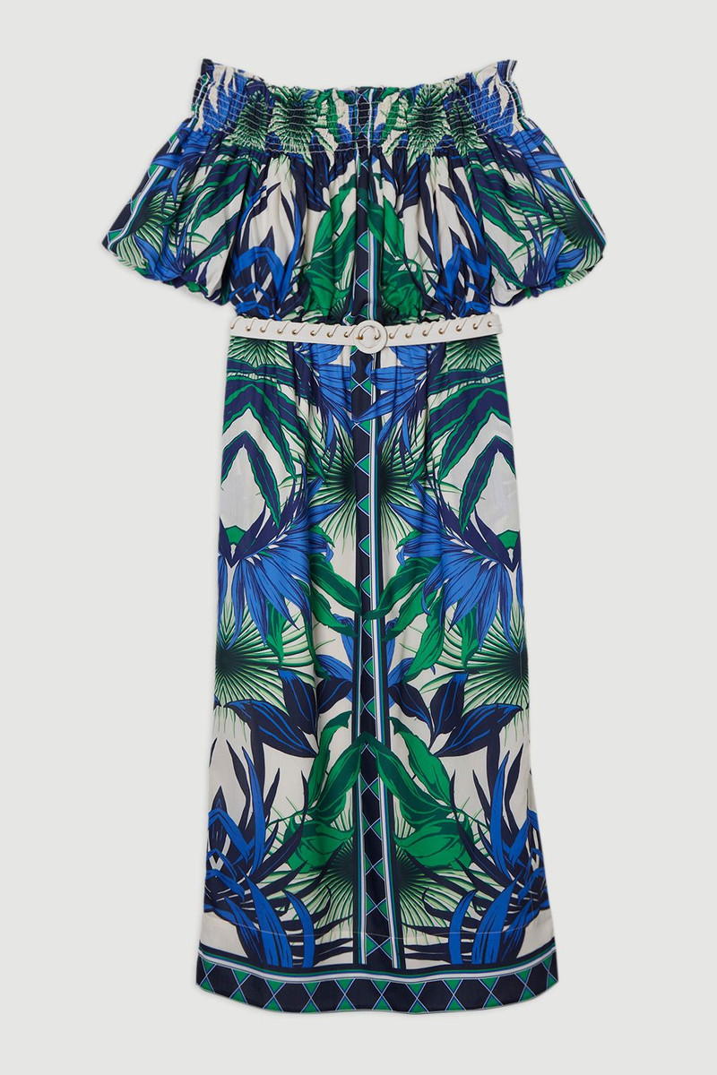 Voile Mirrored Floral Woven Bardot Midi Dress 1