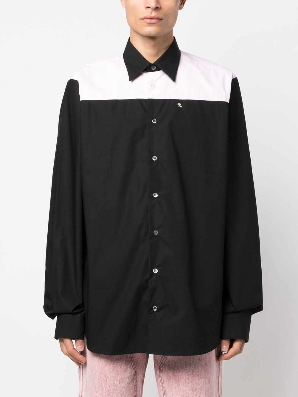 slogan-print panelled cotton shirt - 3