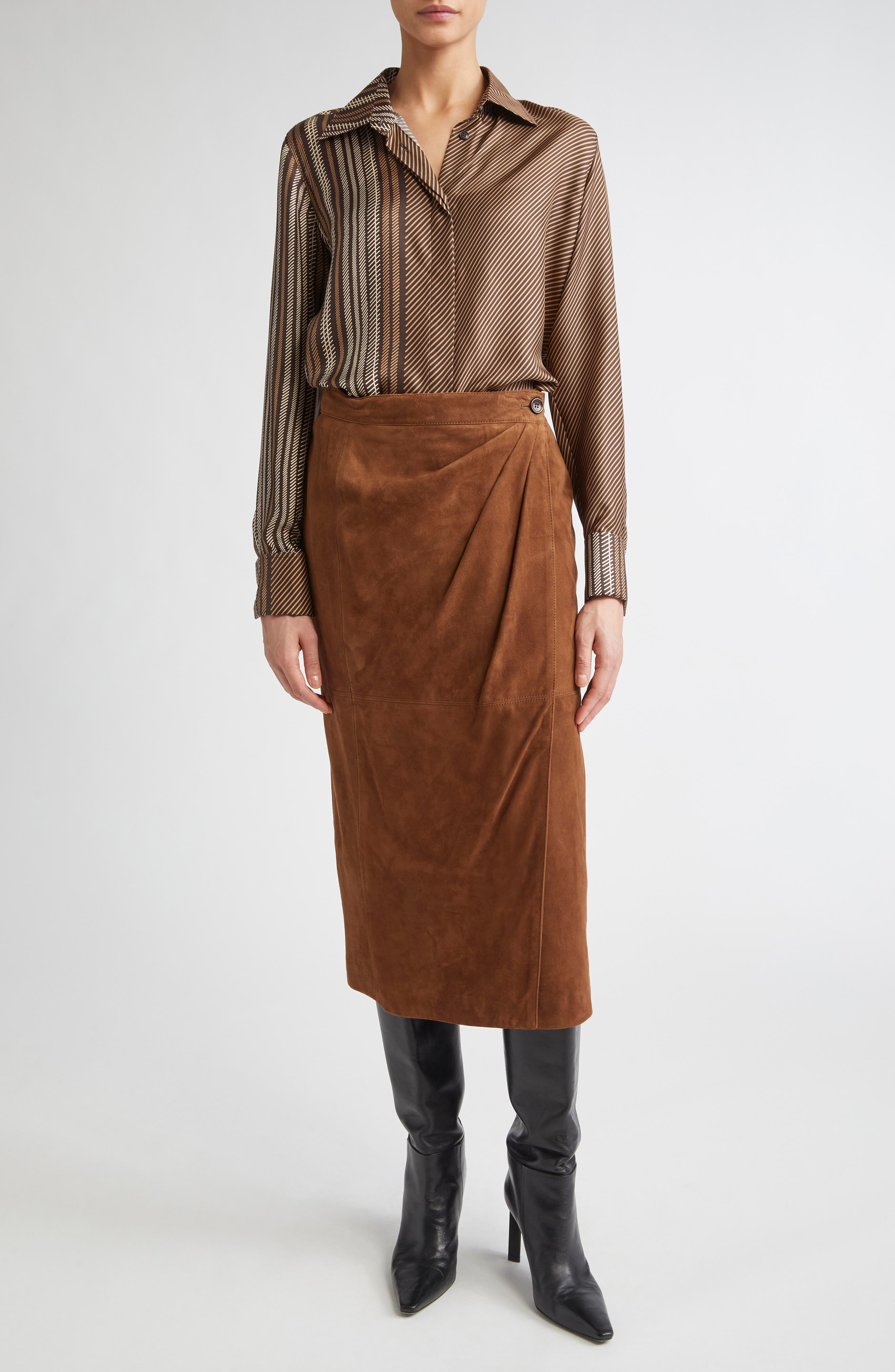 Max Mara Shaker Stripe Silk Top in Chocolate at Nordstrom - 2