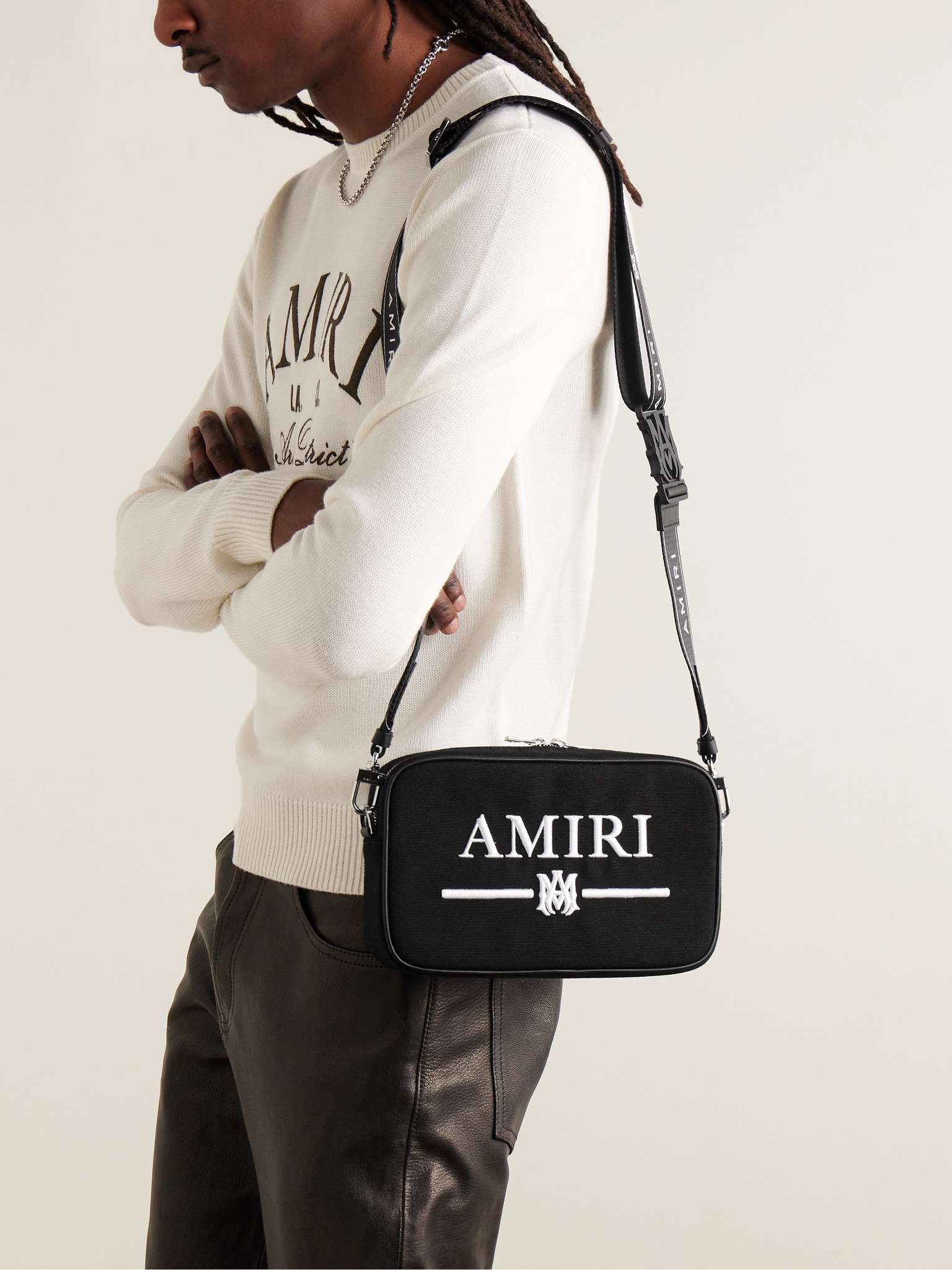 Leather-Trimmed Logo-Embroidered Canvas Messenger Bag - 2