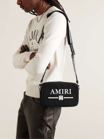 AMIRI Leather-Trimmed Logo-Embroidered Canvas Messenger Bag outlook