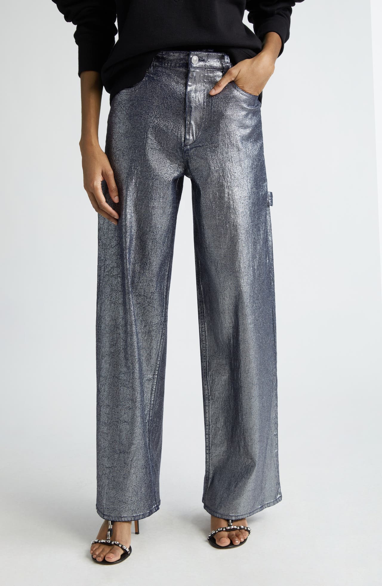 Isabel Marant Étoile Metallic Carpenter Jeans in Silver at Nordstrom - 1