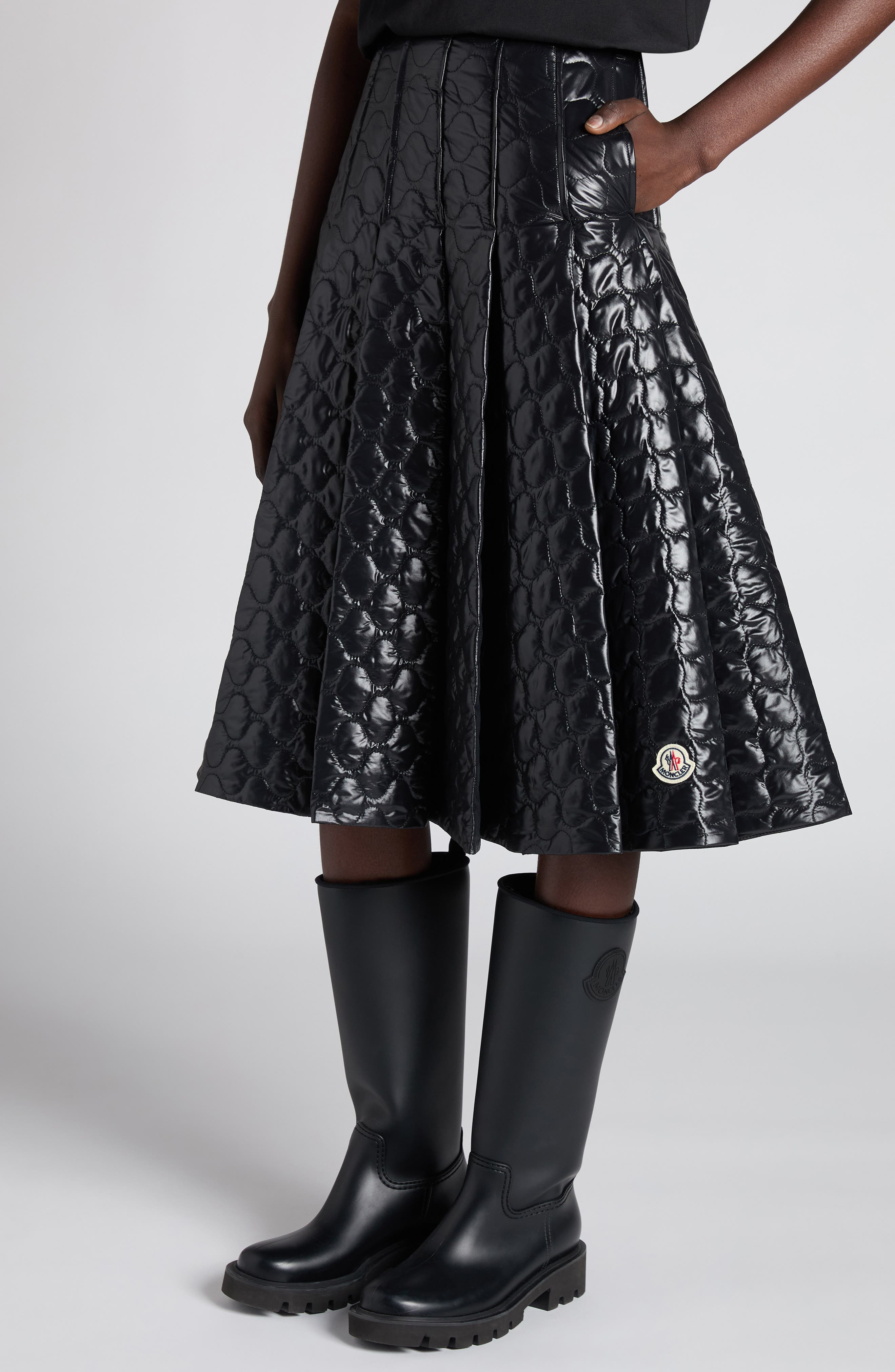 Moncler Onion Quilted Pleated A-Line Skirt in Black at Nordstrom - 5