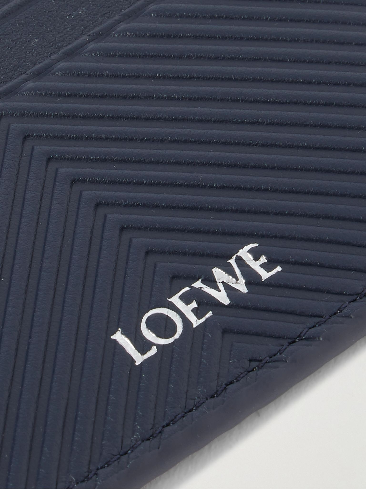 Logo-Print Debossed Leather Cardholder Navy - 3