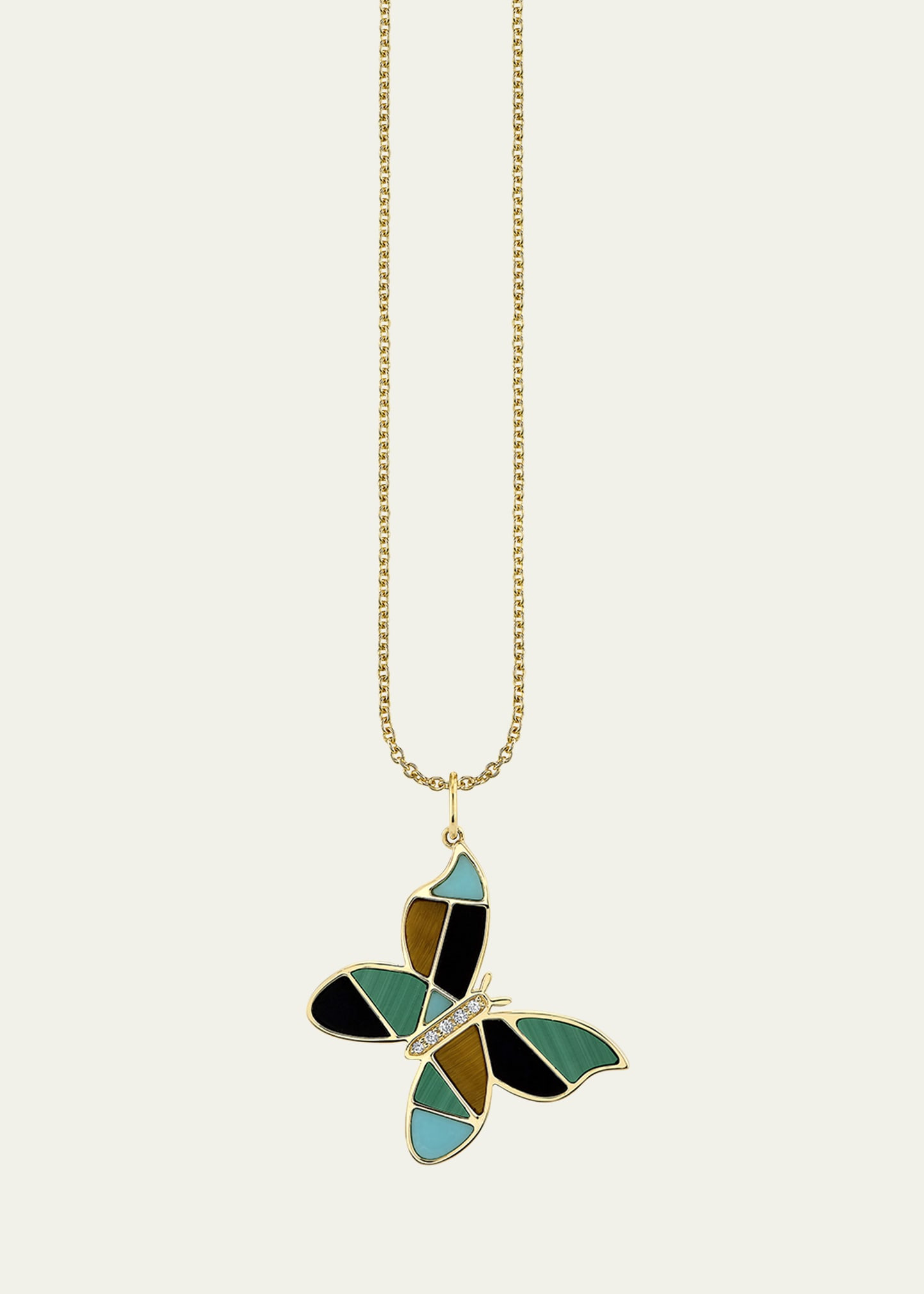 Mosaic Gemstone Butterfly Pendant with Diamonds on Tiffany Chain Necklace - 1