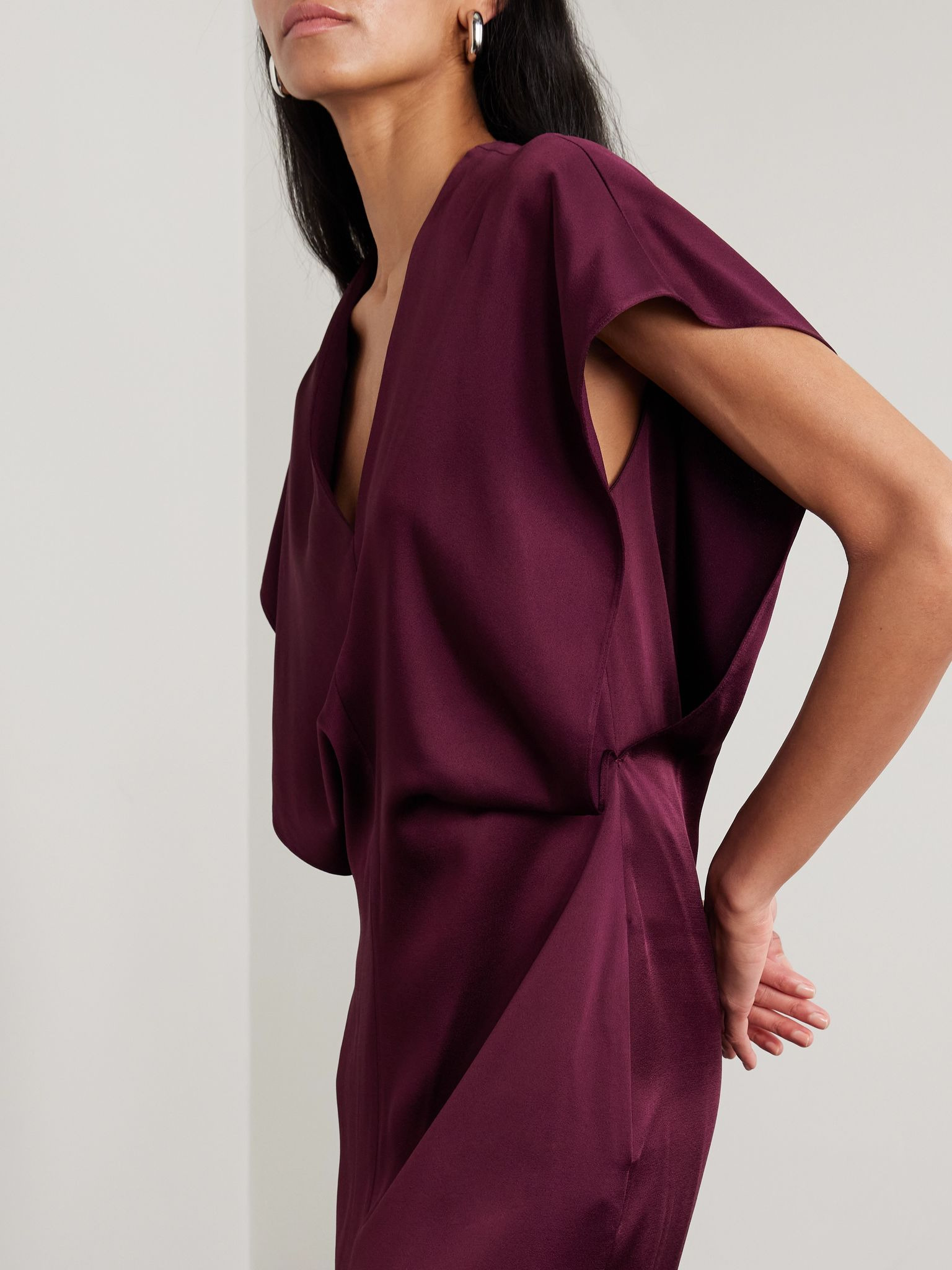 Draped satin midi dress Burgundy - 5