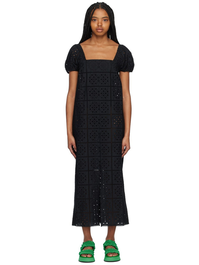 Black Puff Sleeve Midi Dress 1