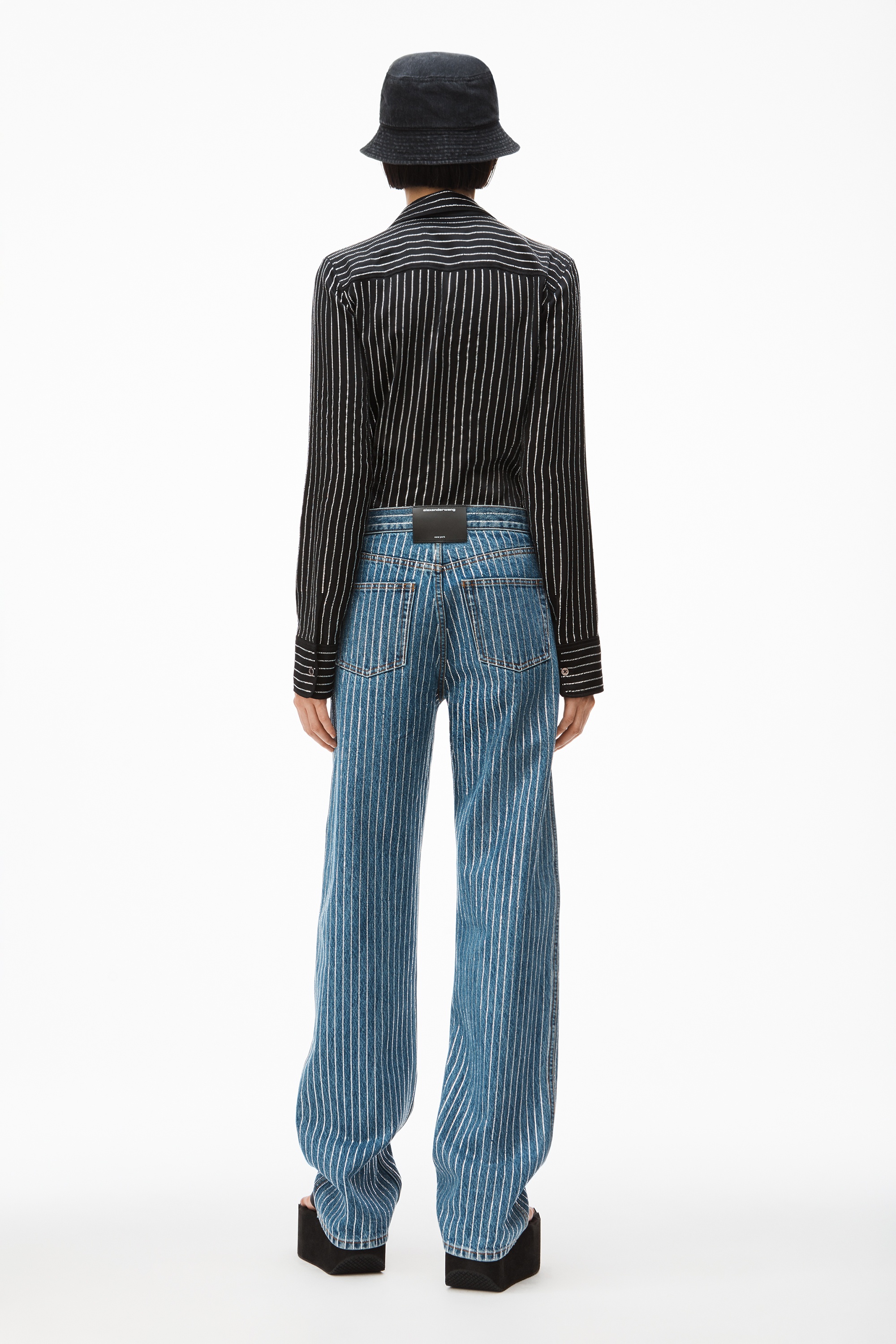 CRYSTAL STRIPE SKATER PANT IN DENIM - 5