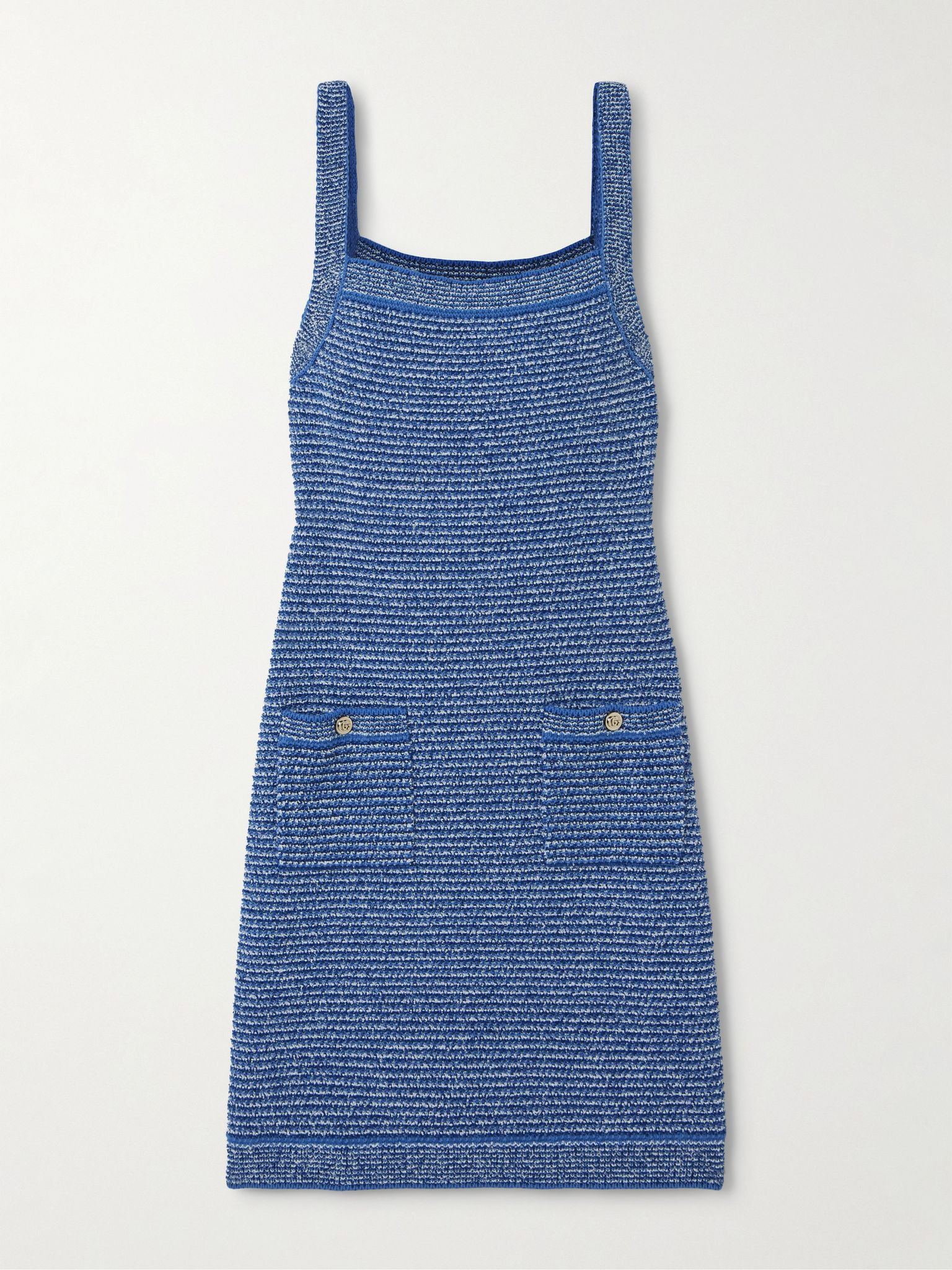 Striped cotton-blend bouclé mini dress Light denim - 1
