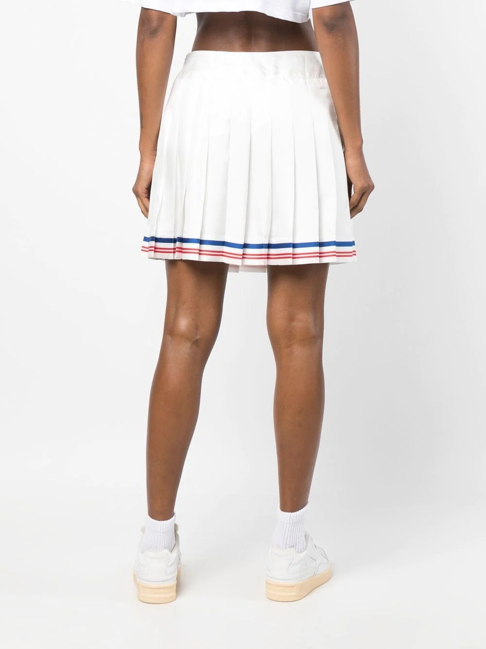 pleated striped-border skirt - 4