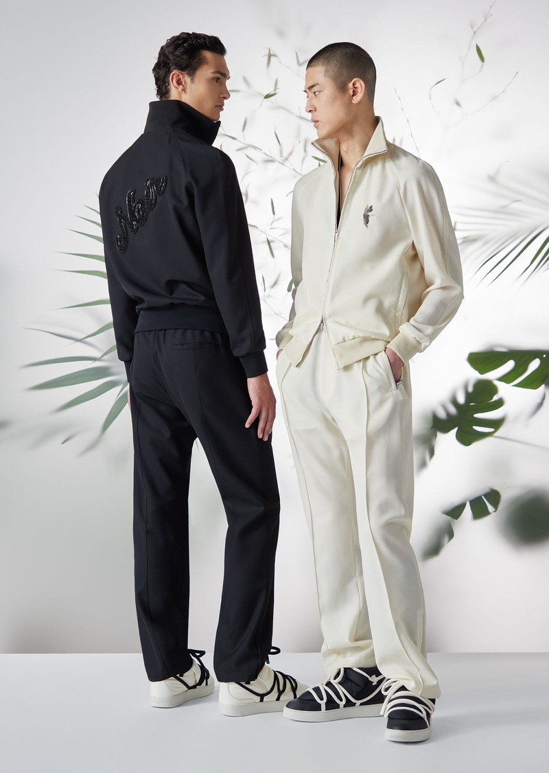 Compact granular virgin-wool elasticated-waist trousers 7