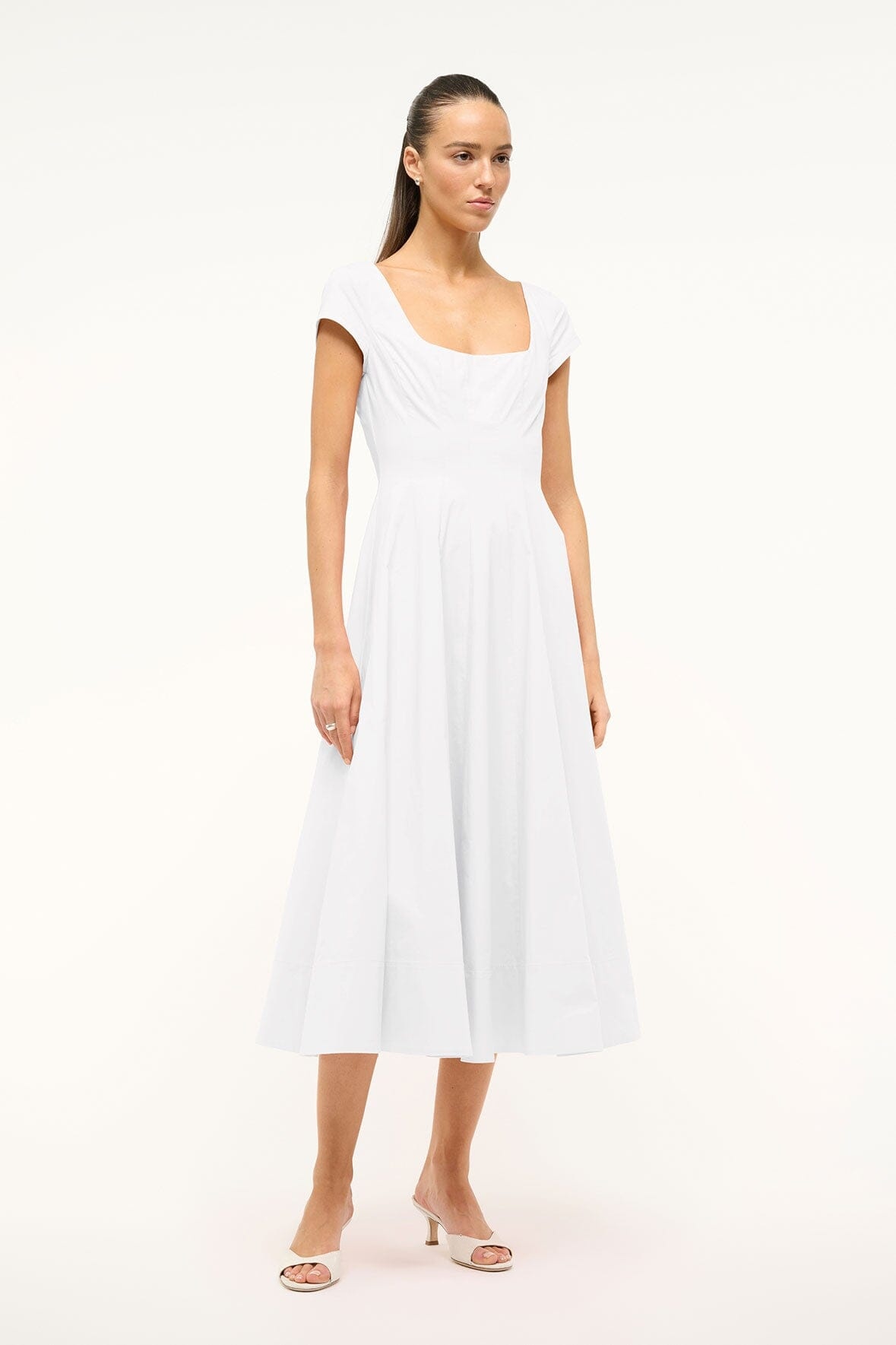 STAUD SHORT SLEEVE WELLS DRESS WHITE - 3