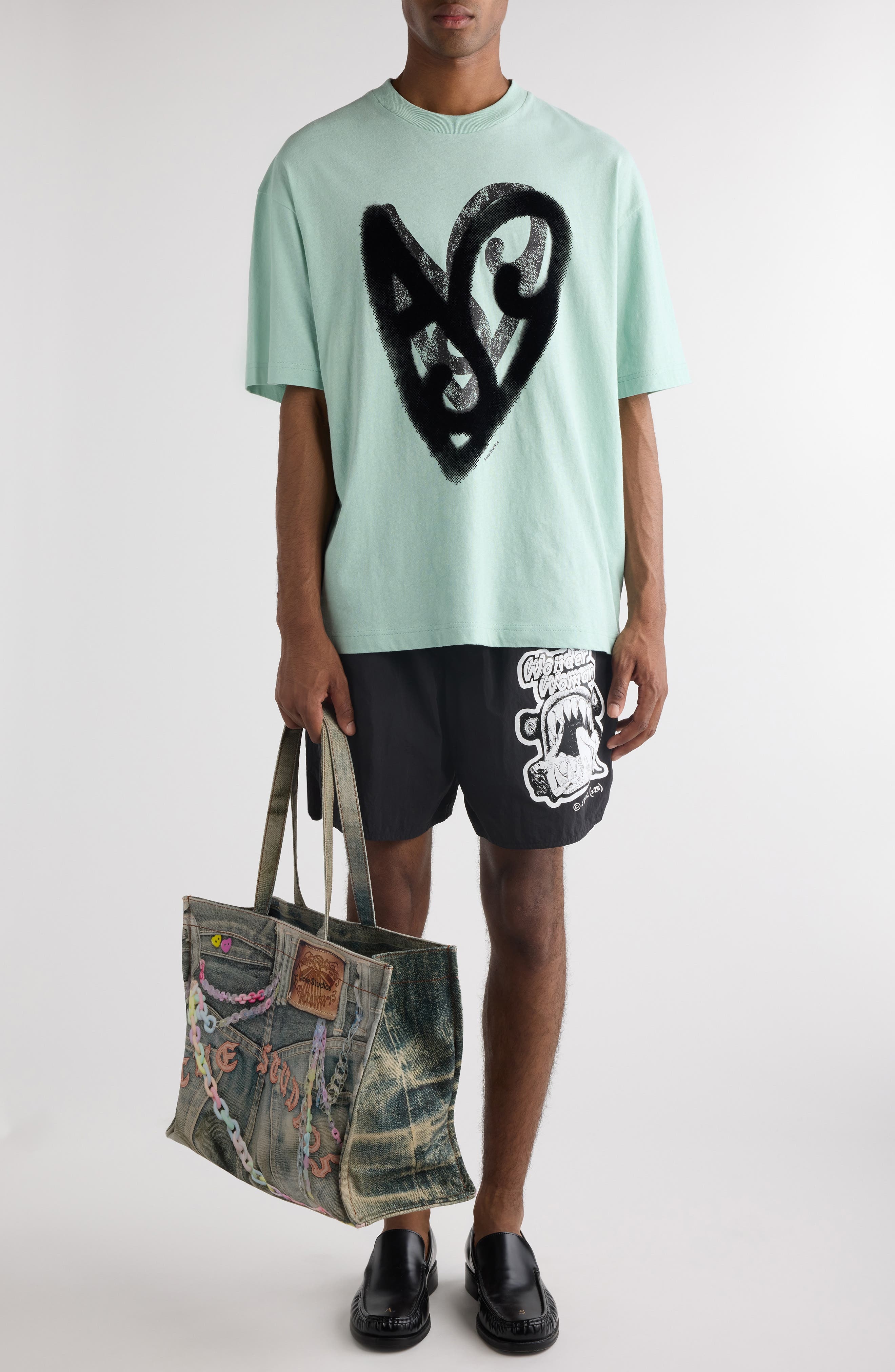 Acne Studios Heart Logo Cotton & Hemp Graphic T-Shirt in Sea Foam Green at Nordstrom - 2