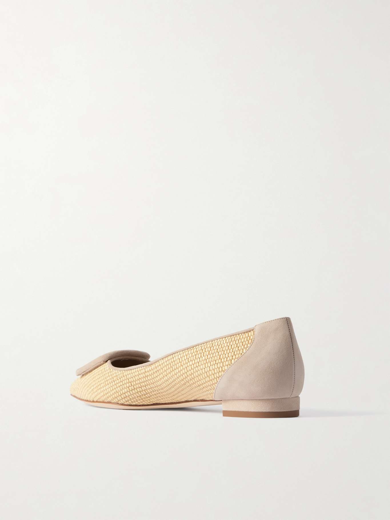 Maysale suede-trimmed raffia point-toe flats Cream - 4
