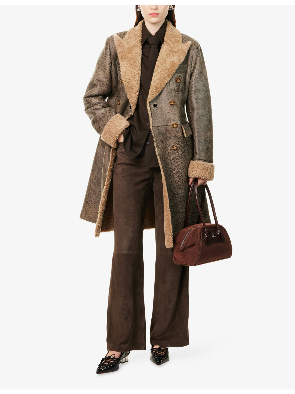 Double-Breasted Shearling Coat - 2