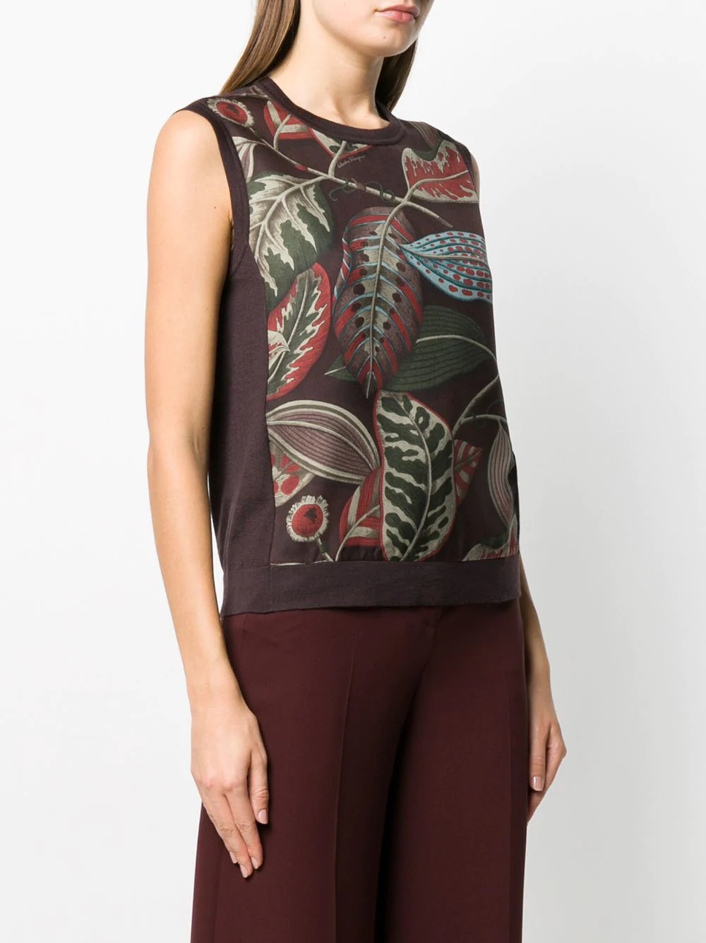 foliage pattern sleeveless top - 3