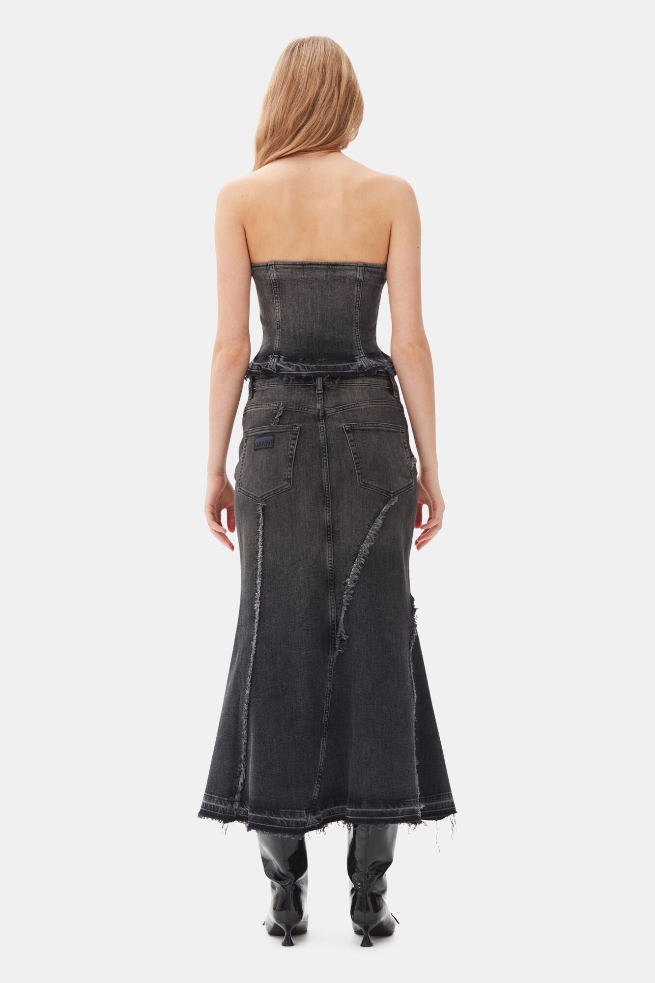 WASHED BLACK DENIM SKIRT - 4