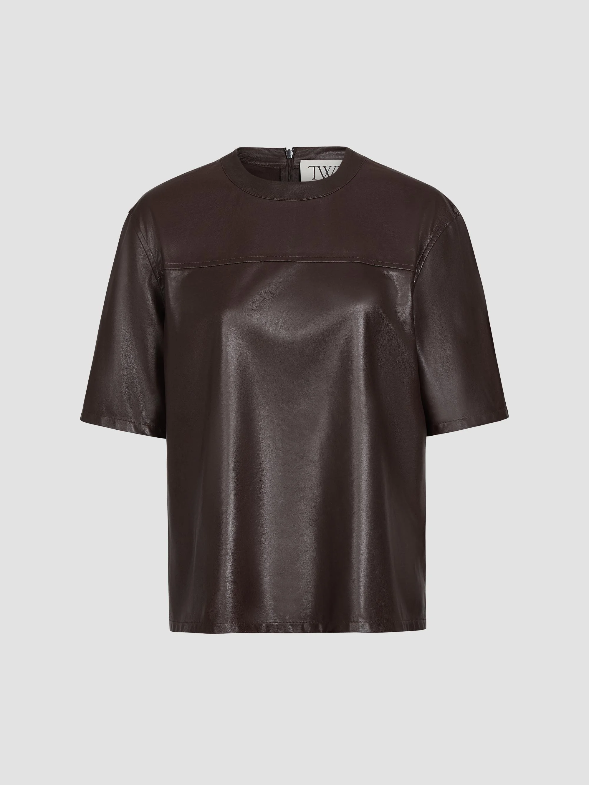 Women's Oversized Leather T-Shirt - Dark Chocolate - 1