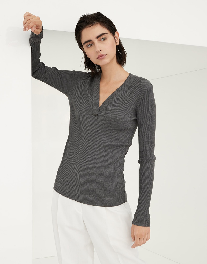 Cotton ribbed jersey T-shirt with shiny tab 1