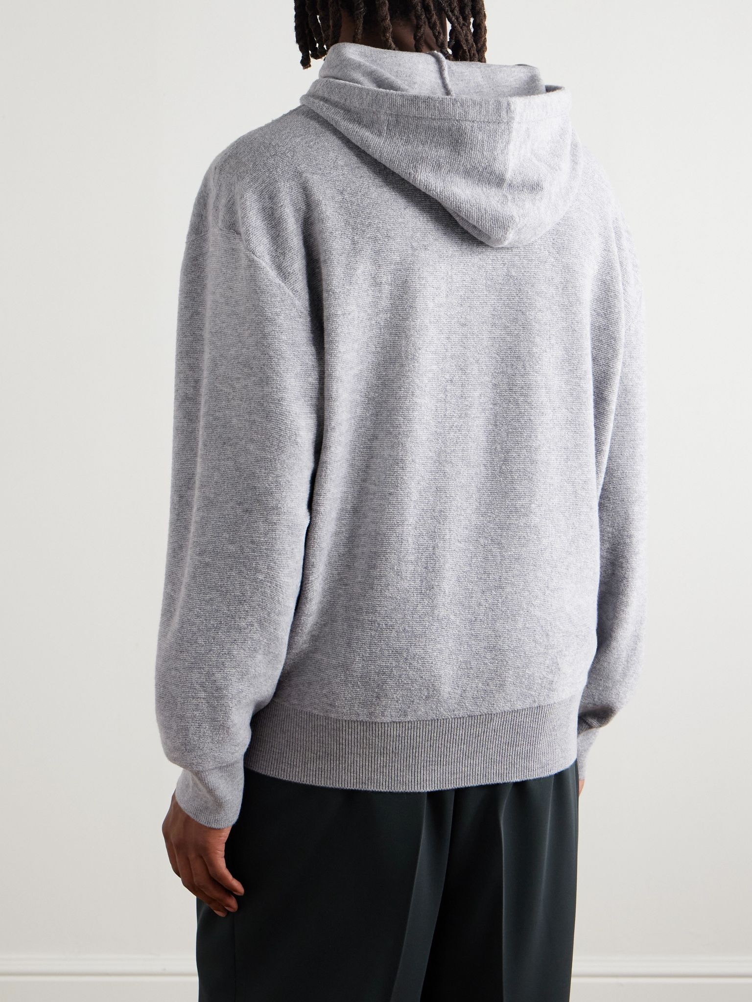 Logo-Embroidered Wool Hoodie Light gray - 4