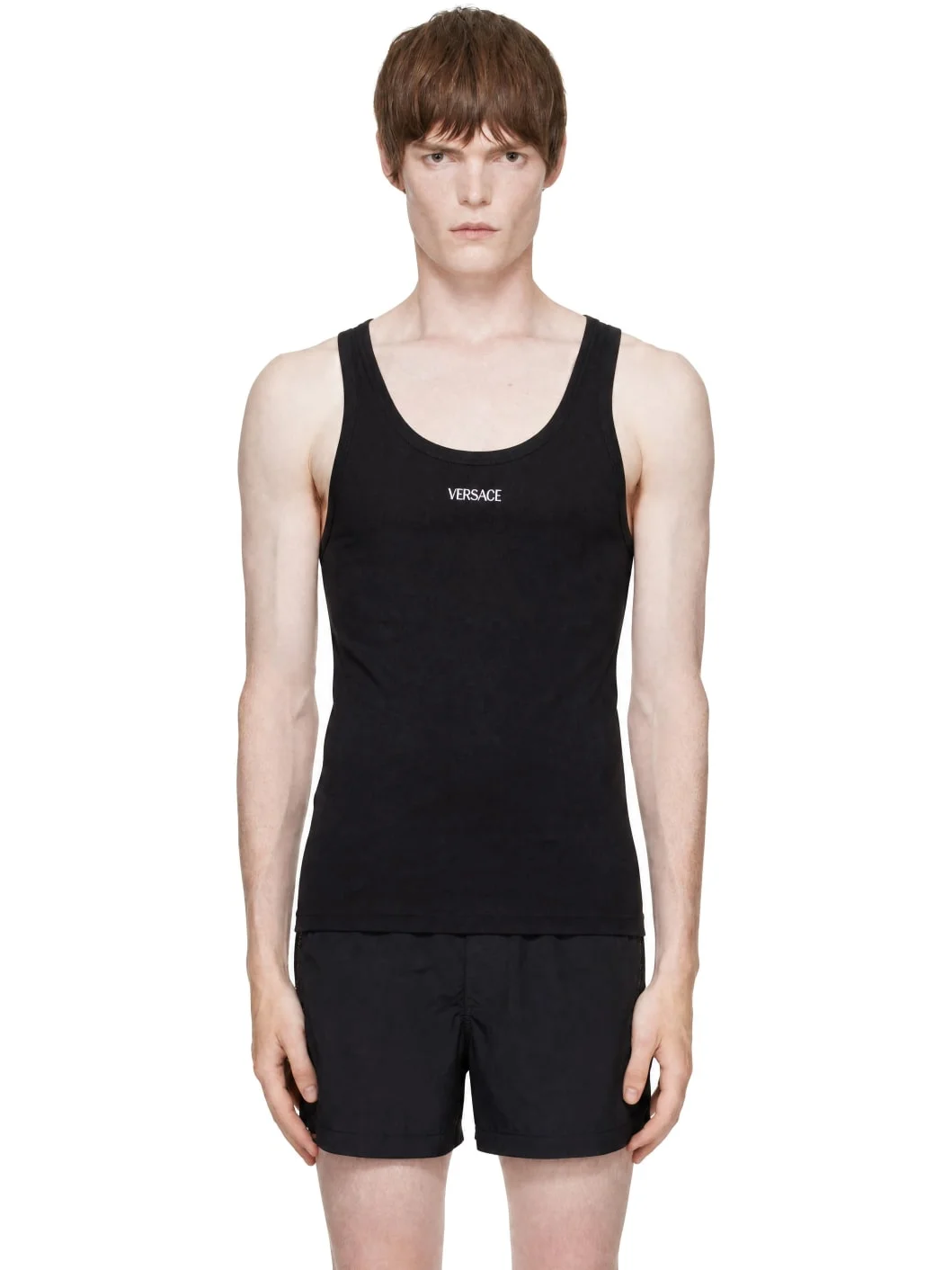 Black Cotton Ribbed Tank Top - 1