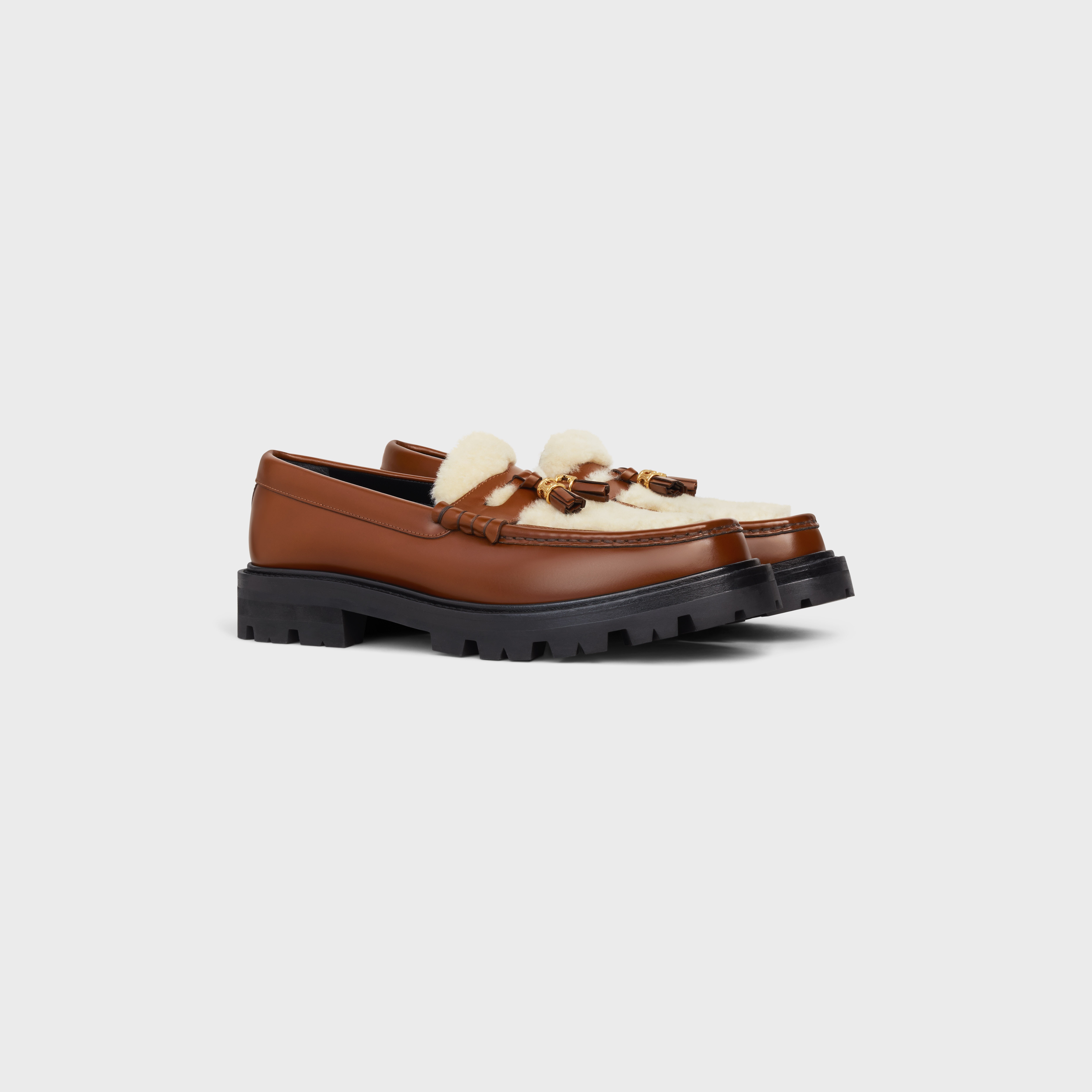 CELINE MARGARET LOAFER WITH TASSELS in POLISHED BULL & SHEARLING - 2