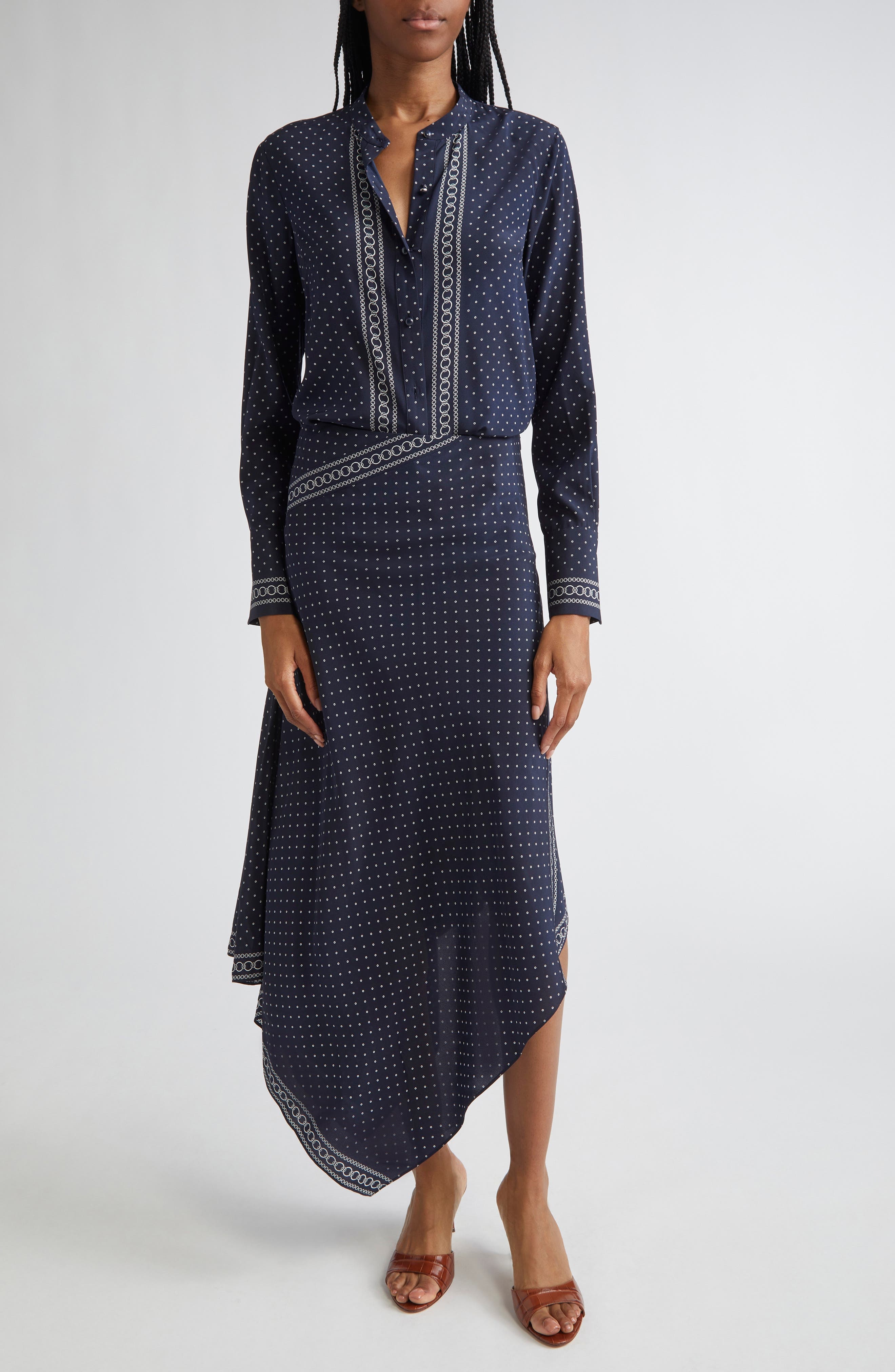 Veronica Beard Johnson Mixed Print Stretch Silk Button-Up Shirt in Navy Multi at Nordstrom - 2