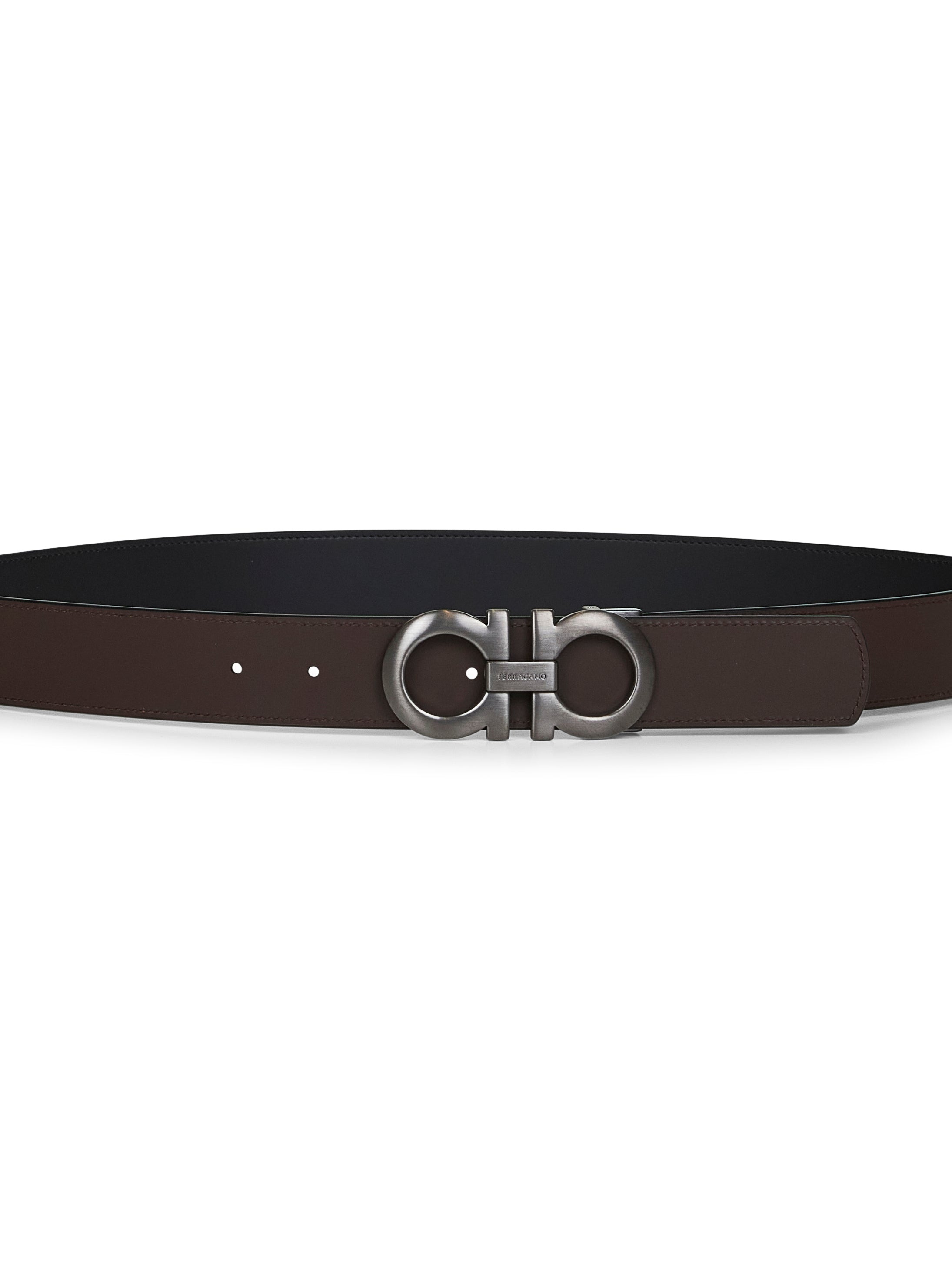 Black leather Gancini reversible belt - 4