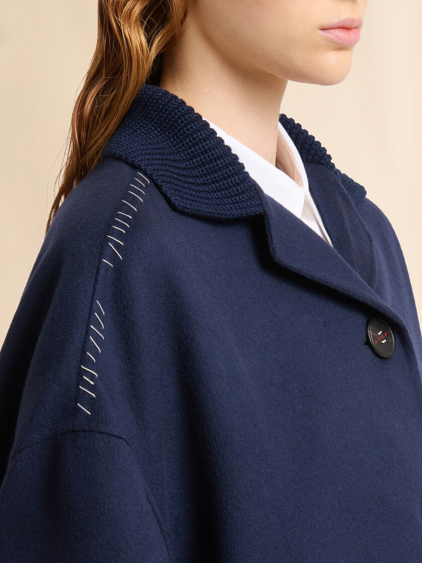 DEEP BLUE WOOL AND CASHMERE JACKET WITH KNIT TRIMS - 5