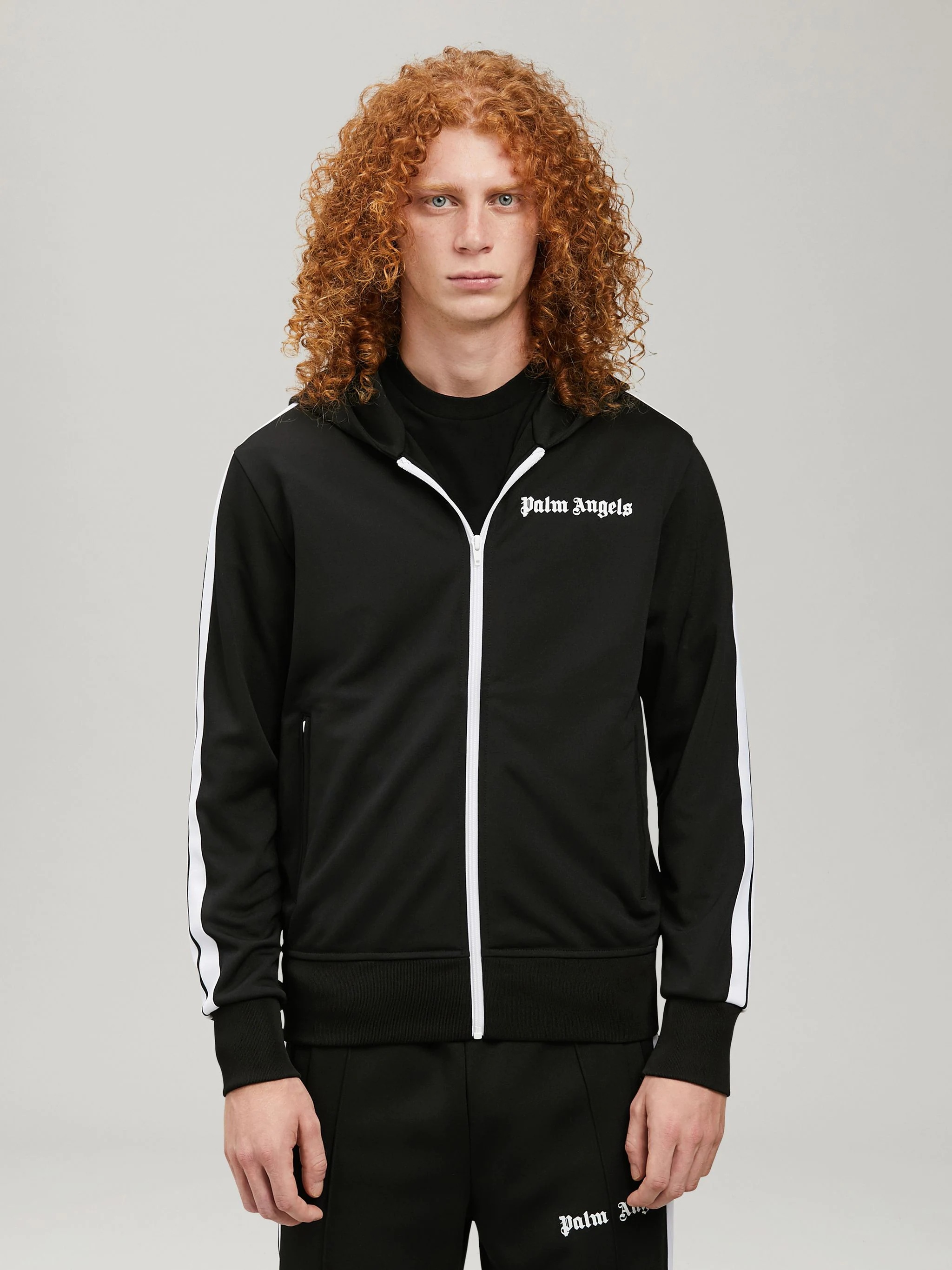 Palm Angels logo-embroidered velvet hoodie - Black