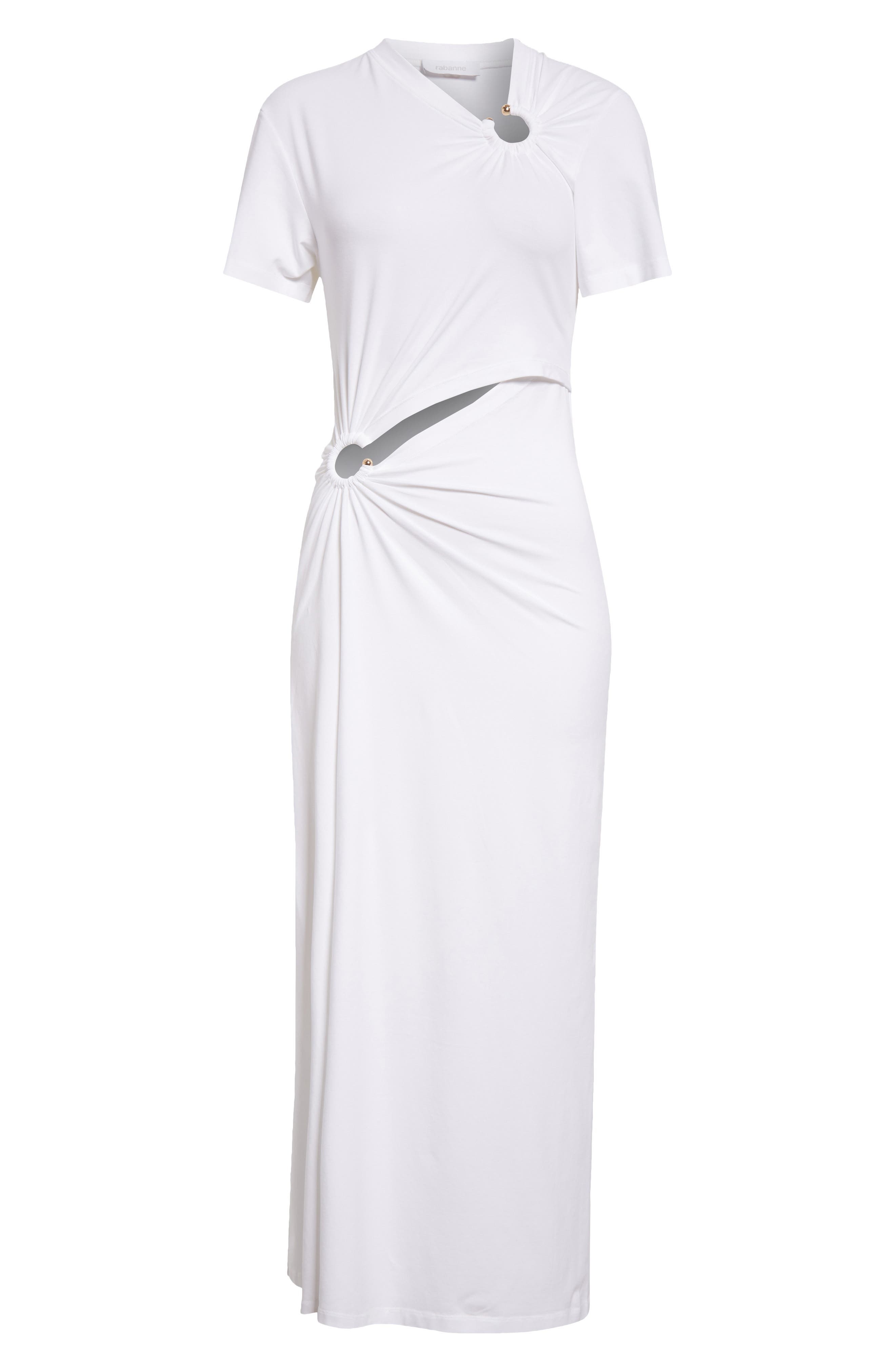 Rabanne Ring Pierced Jersey Dress in White at Nordstrom - 5